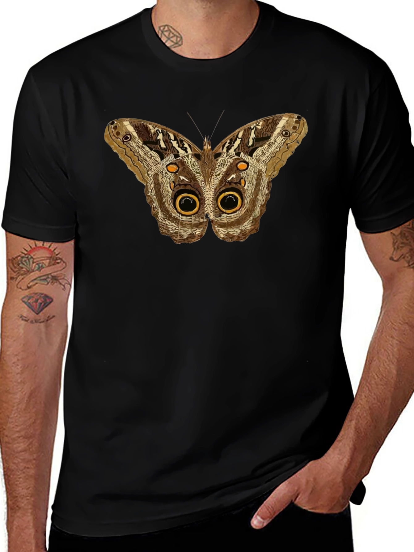Butterfly Owl Eye Graphic Tee - Mens Black T-Shirt