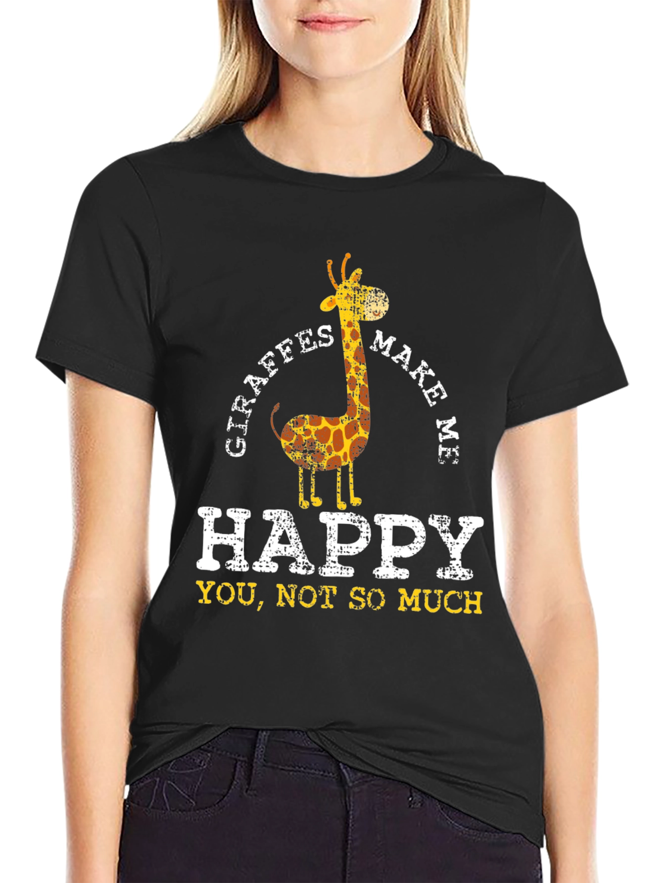 Giraffe Make Me Happy Funny Graphic T-Shirt