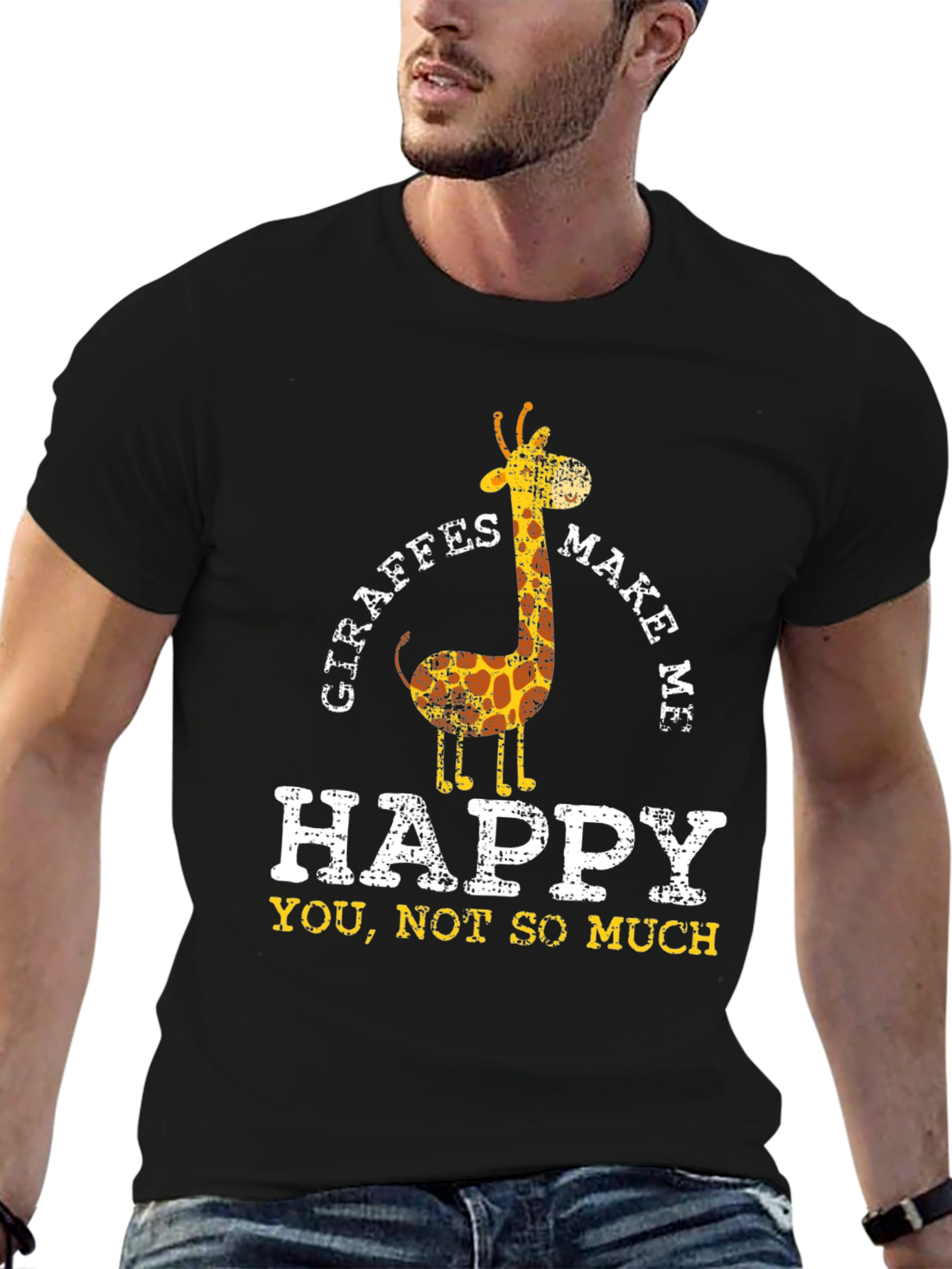 Giraffe Make Me Happy Funny Graphic T-Shirt