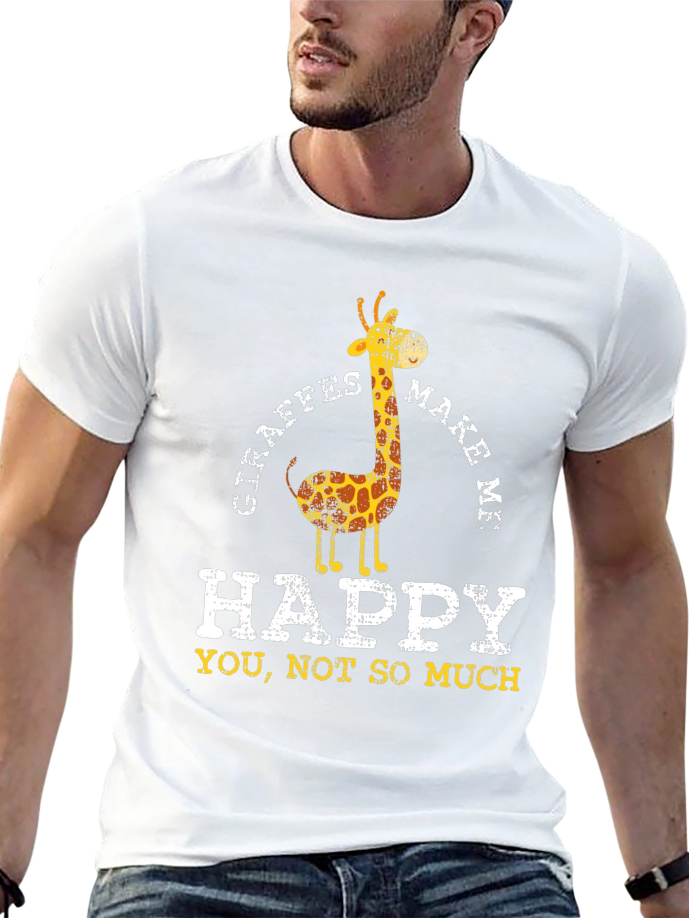 Giraffe Make Me Happy Funny Graphic T-Shirt