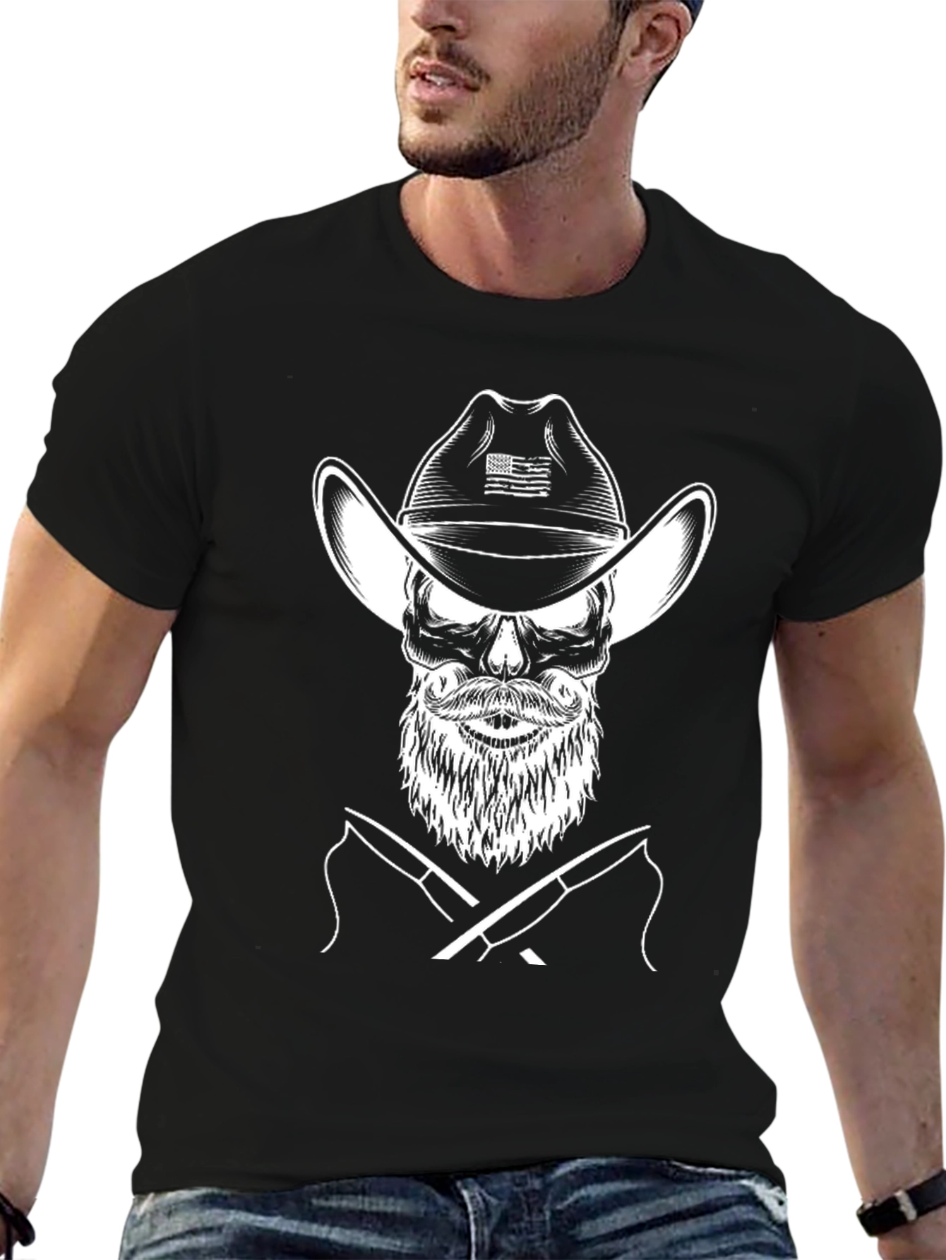 Skull Cowboy Fishing T-Shirt - Graphic Tee