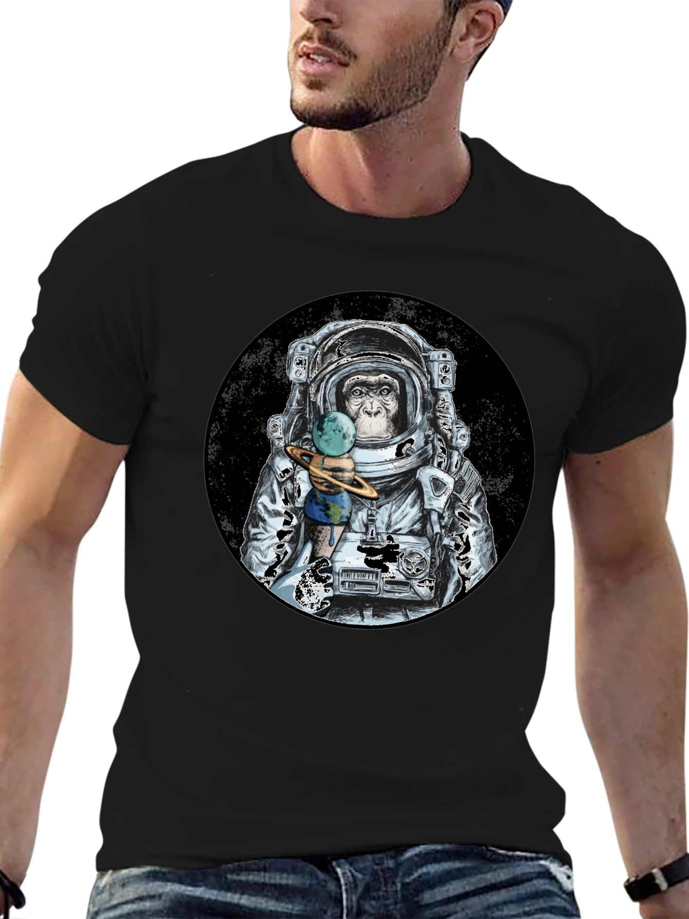 Monkey Astronaut Black T-Shirt