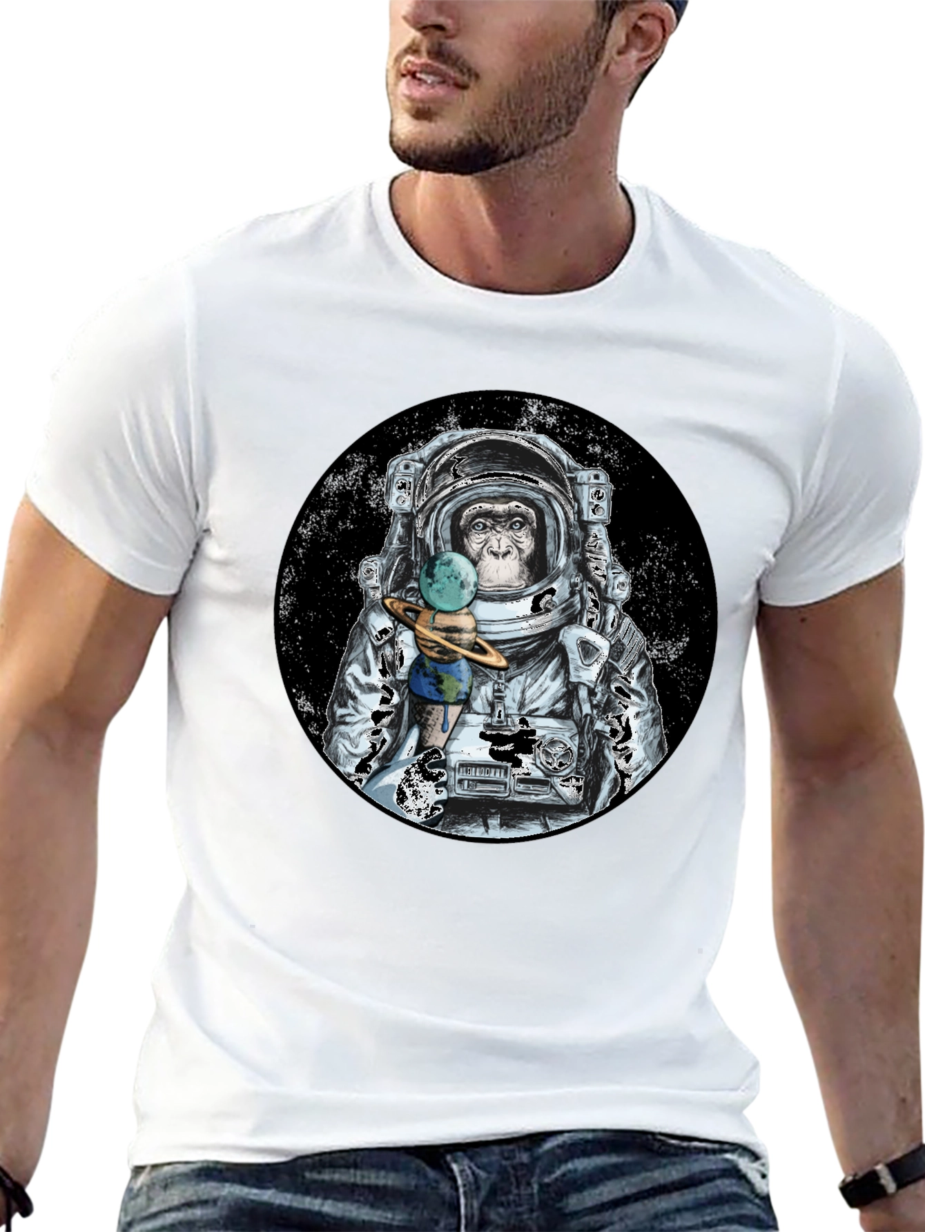Monkey Astronaut Black T-Shirt