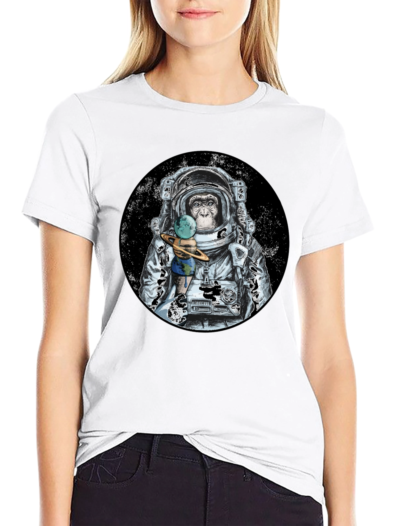 Monkey Astronaut Black T-Shirt