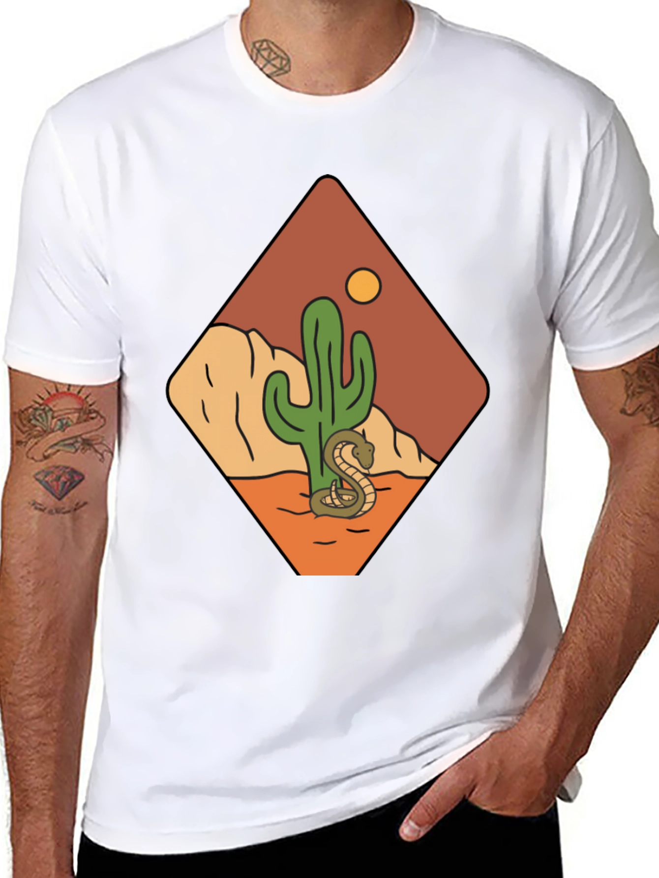 Desert Scene Graphic Tee - Snake & Cactus Design