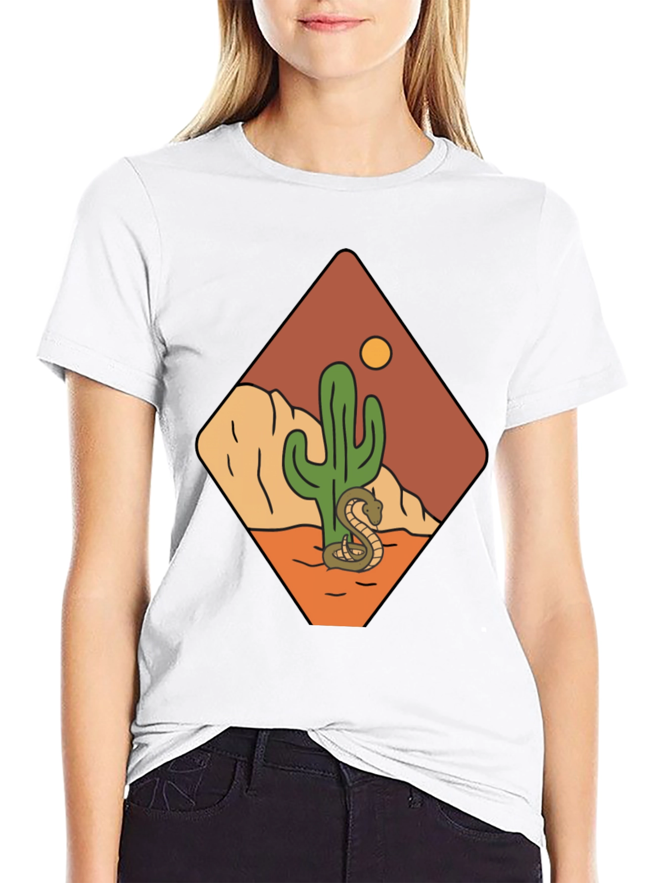 Desert Scene Graphic Tee - Snake & Cactus Design