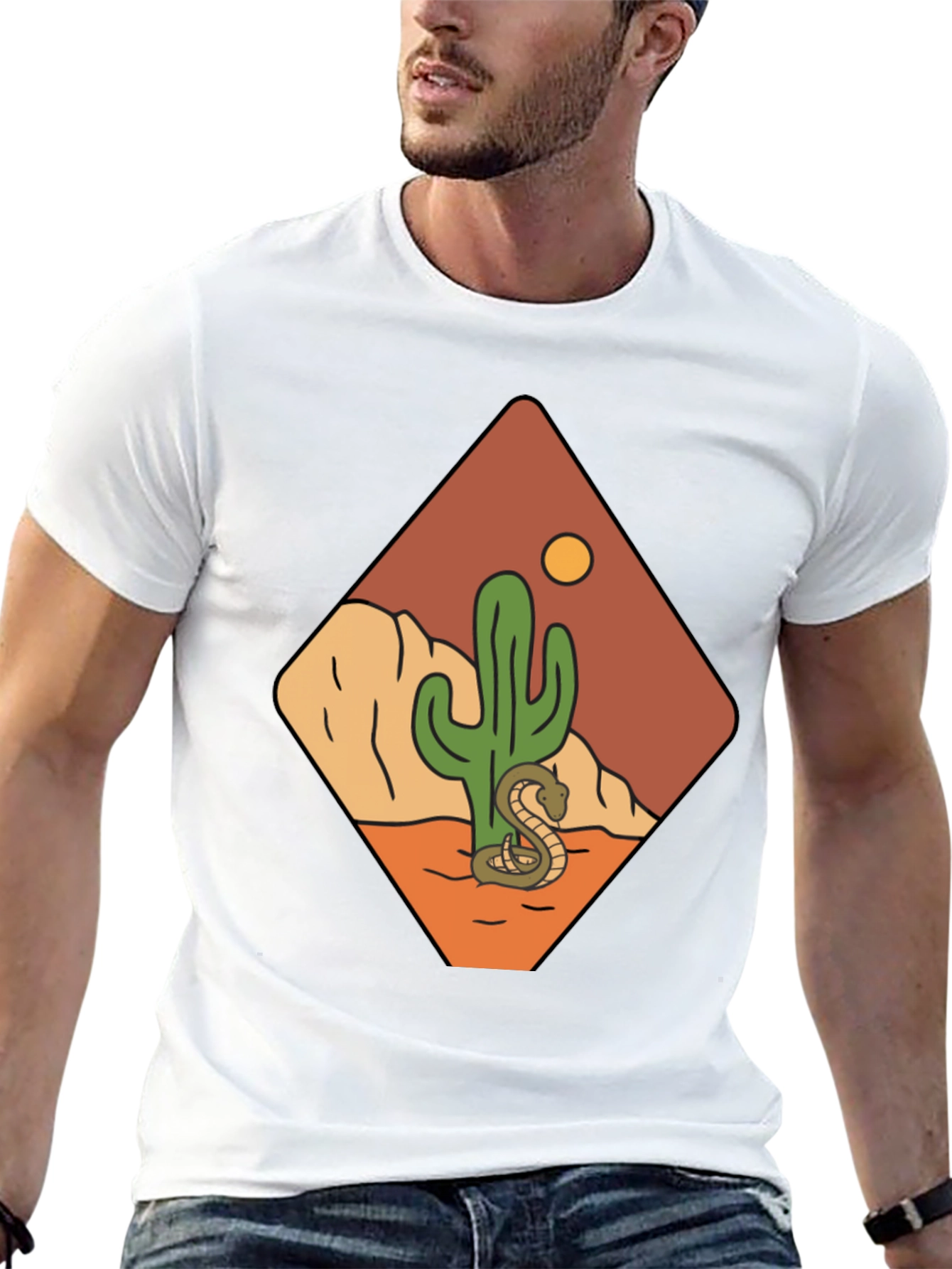 Desert Scene Graphic Tee - Snake & Cactus Design