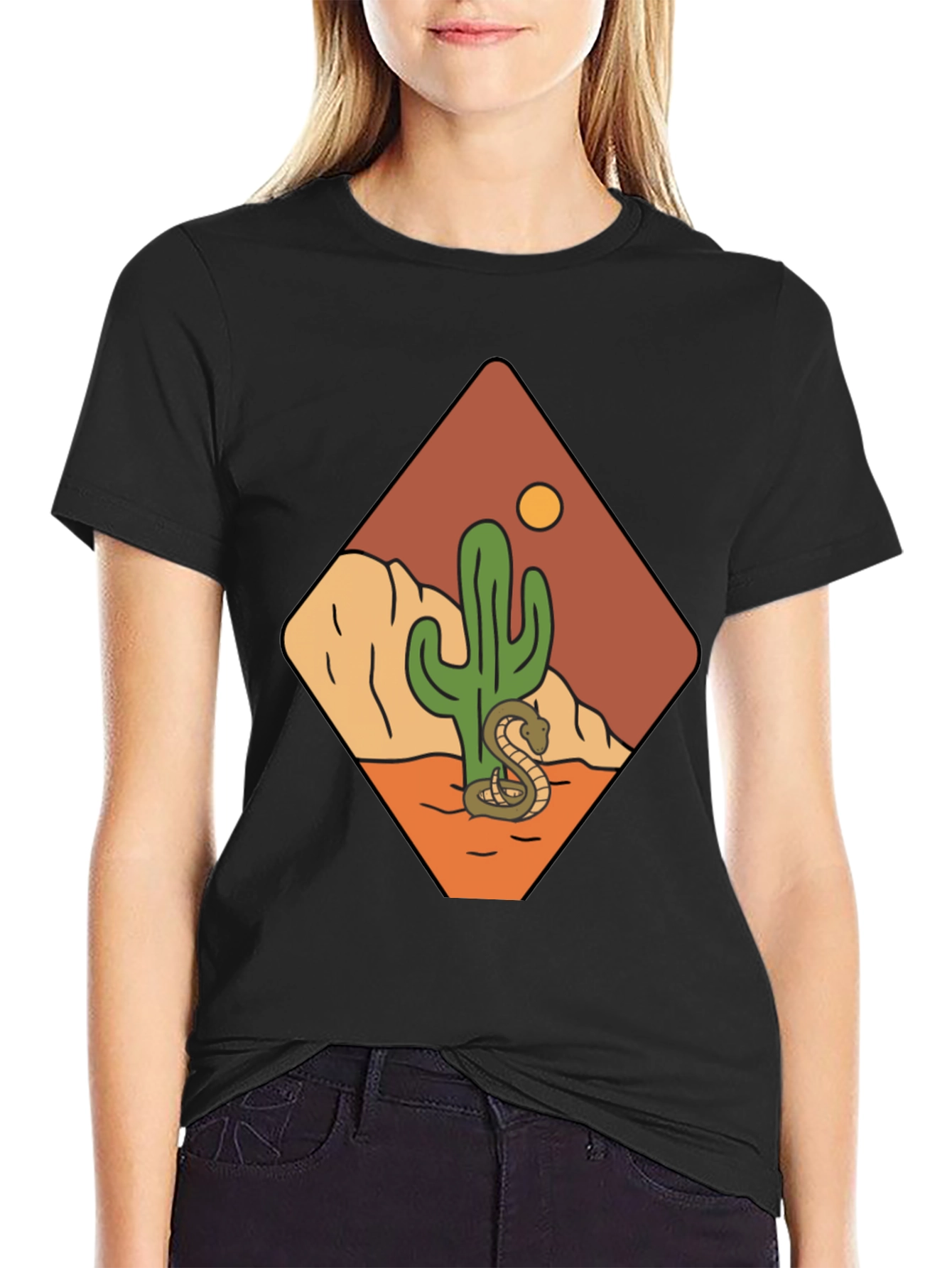 Desert Scene Graphic Tee - Snake & Cactus Design