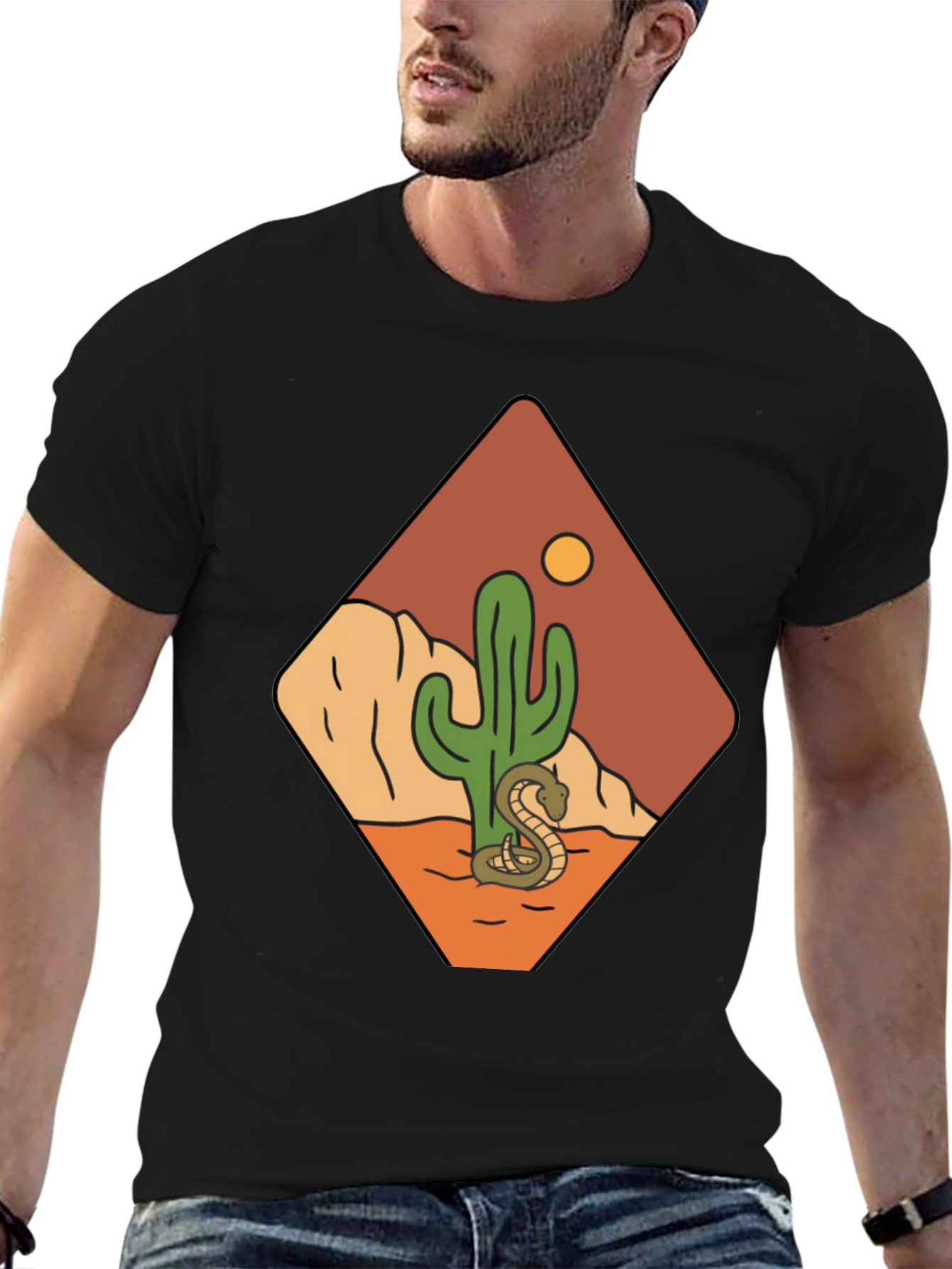 Desert Scene Graphic Tee - Snake & Cactus Design