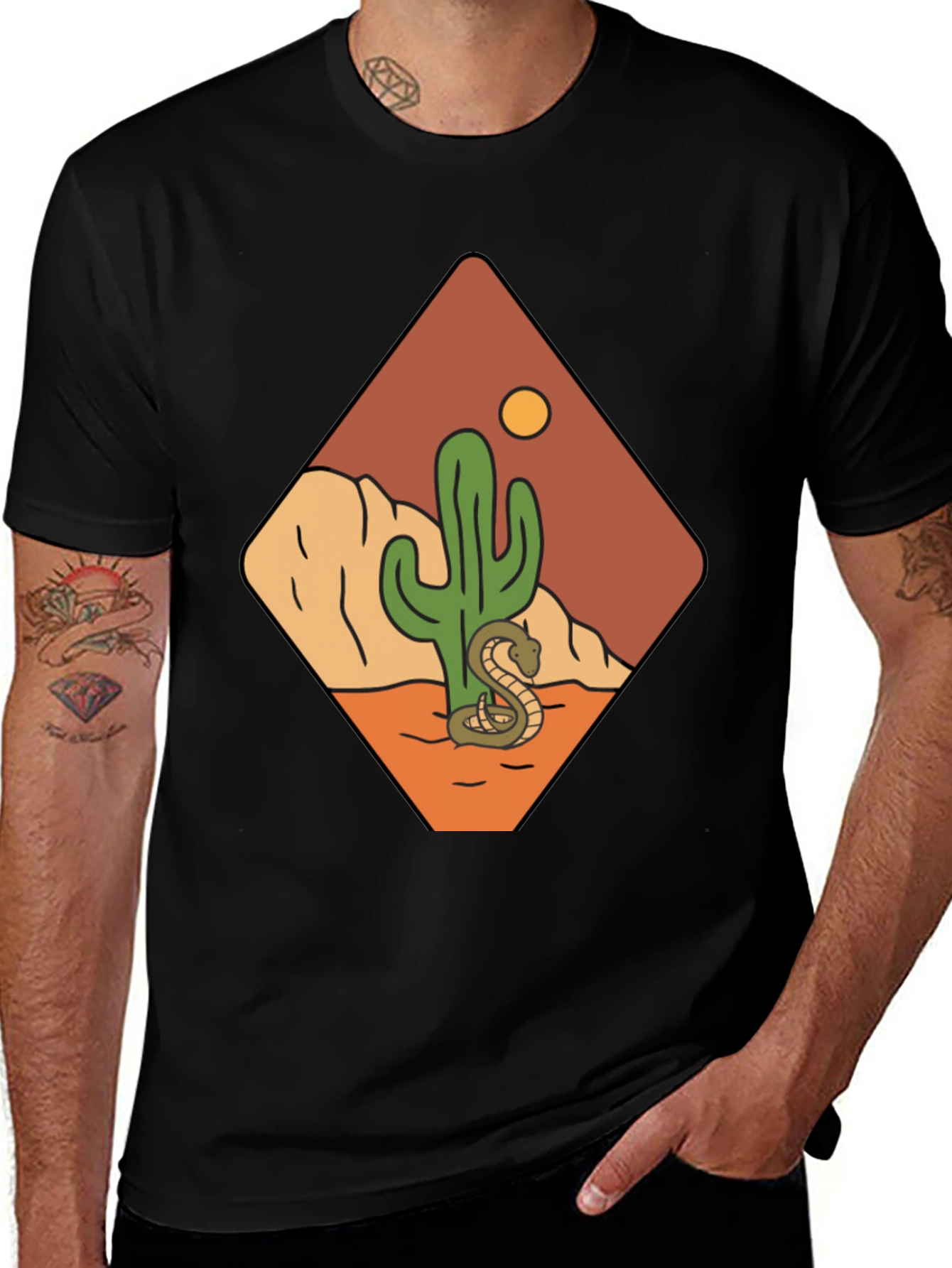 Desert Scene Graphic Tee - Snake & Cactus Design