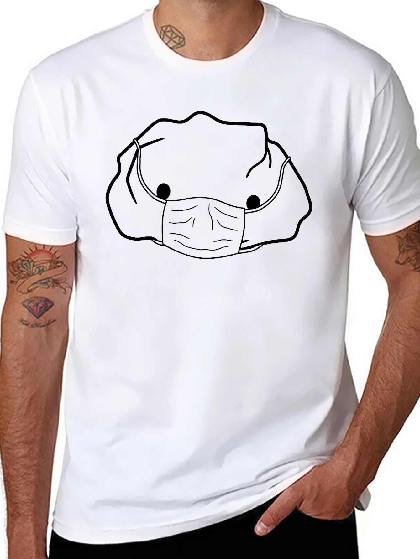 Masked Cartoon Character Black T-Shirt