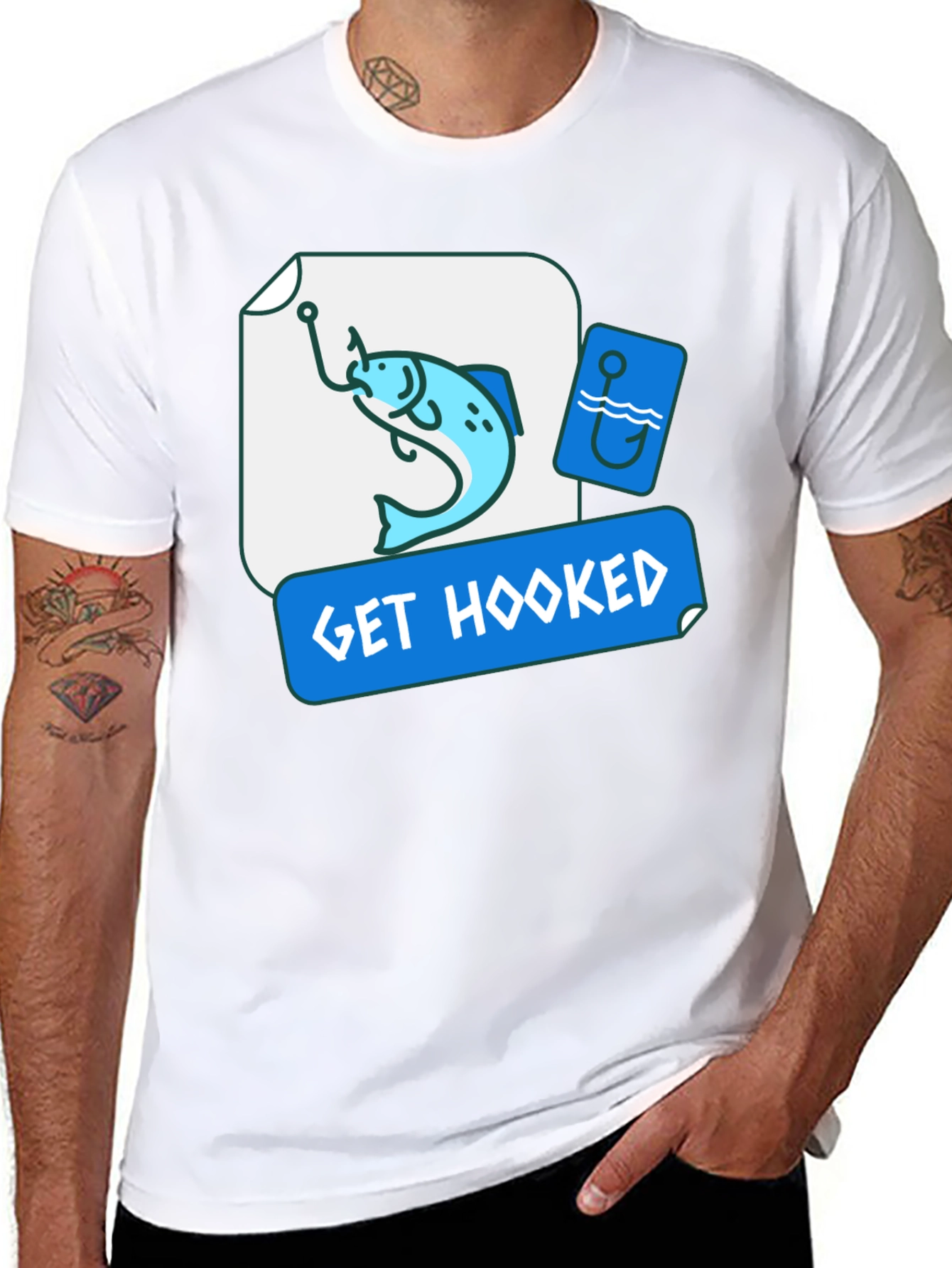 Get Hooked Fishing T-Shirt - Black Graphic Tee