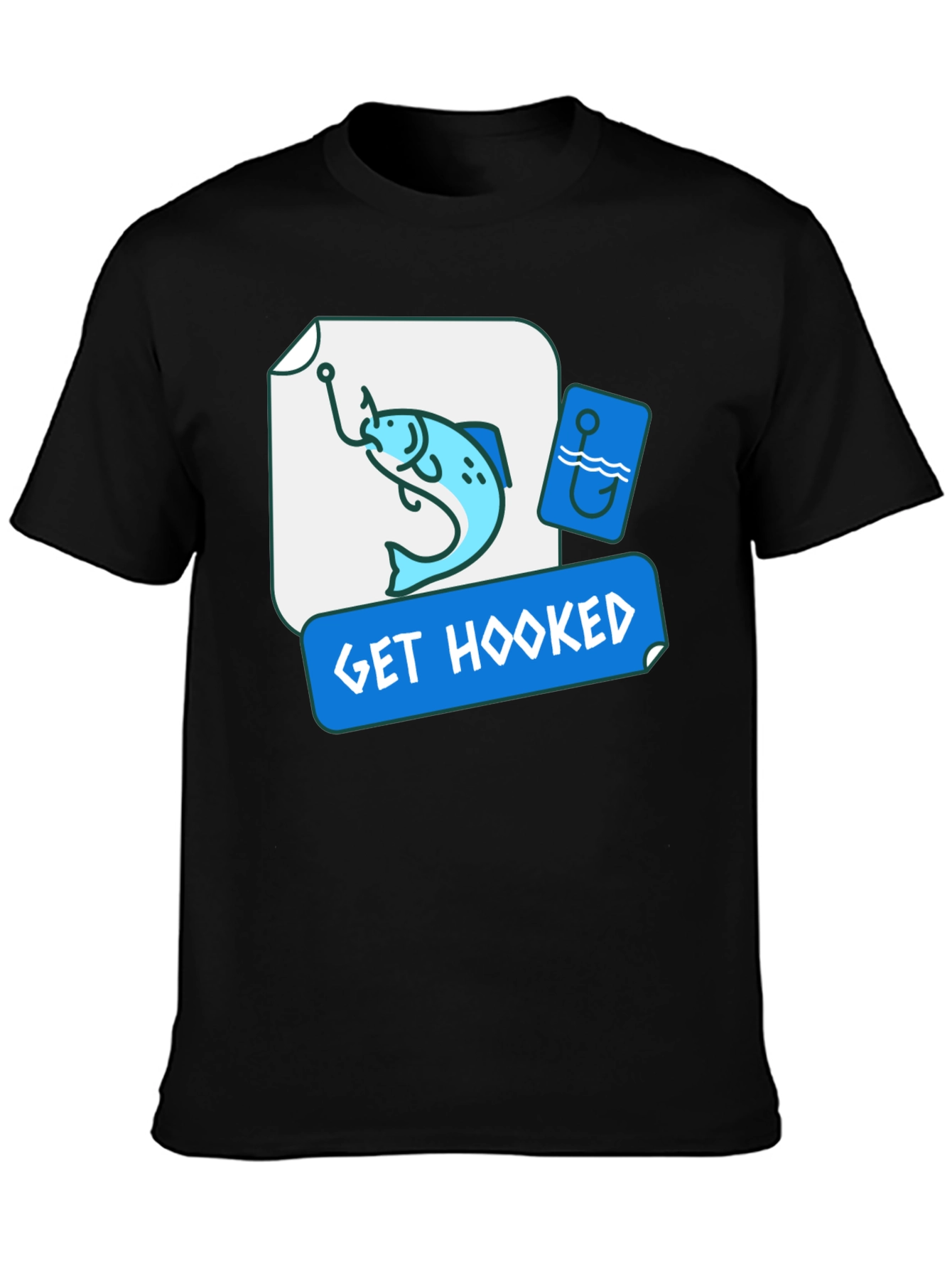 Get Hooked Fishing T-Shirt - Black Graphic Tee