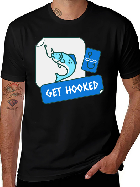 Get Hooked Fishing T-Shirt - Black Graphic Tee