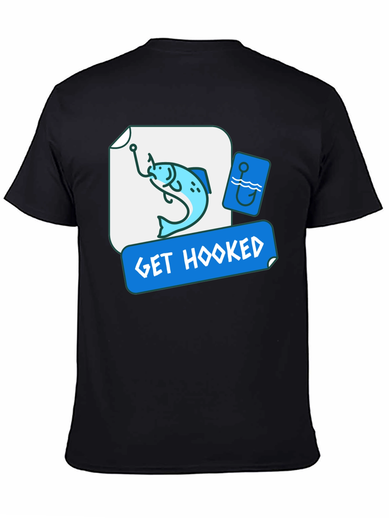 Get Hooked Fishing T-Shirt - Black Graphic Tee