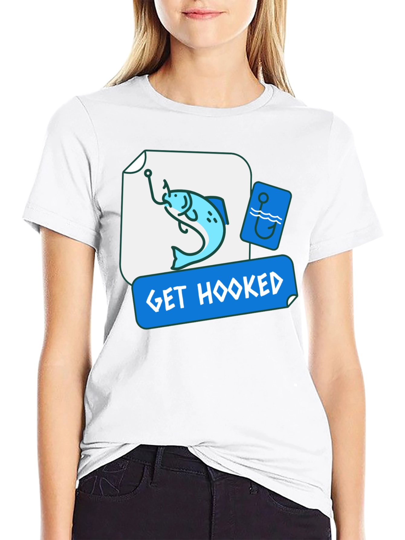 Get Hooked Fishing T-Shirt - Black Graphic Tee