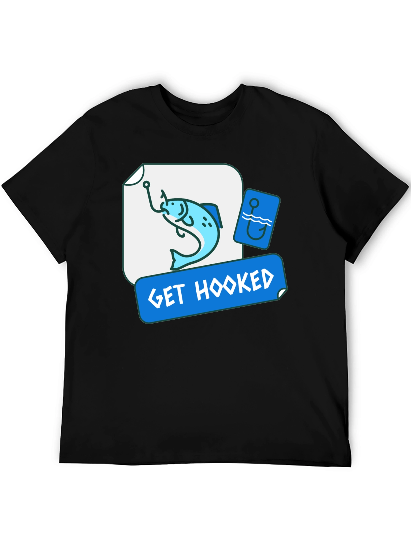 Get Hooked Fishing T-Shirt - Black Graphic Tee
