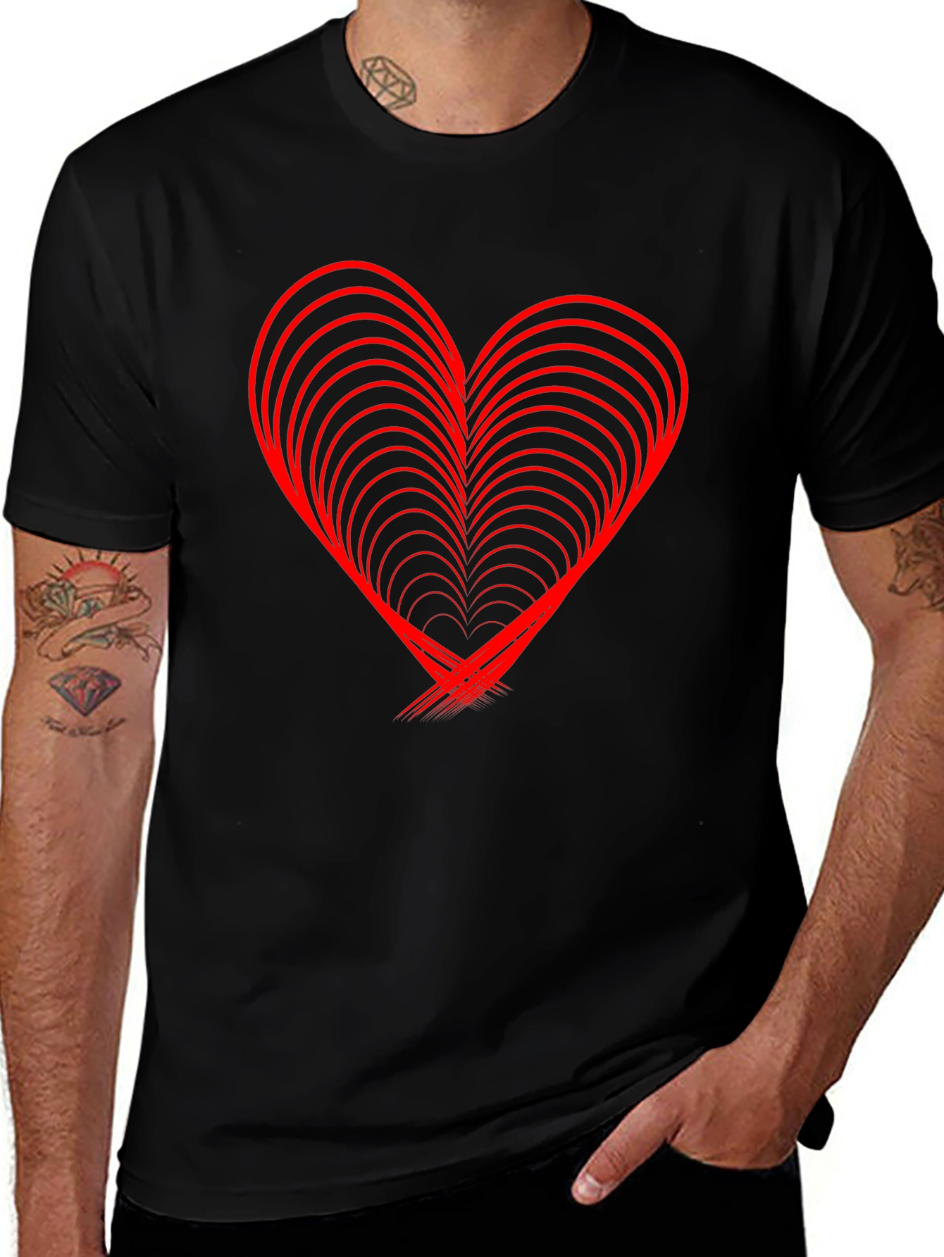Red Heart Design Black T-Shirt
