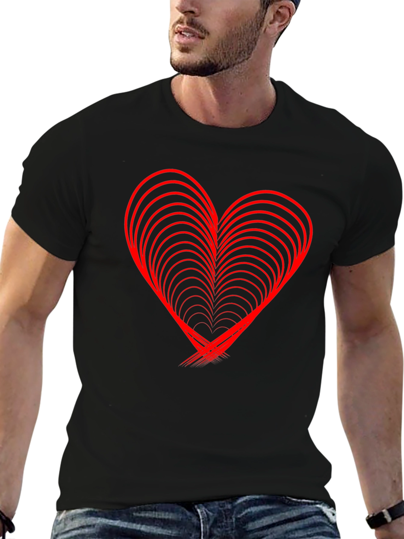 Red Heart Design Black T-Shirt