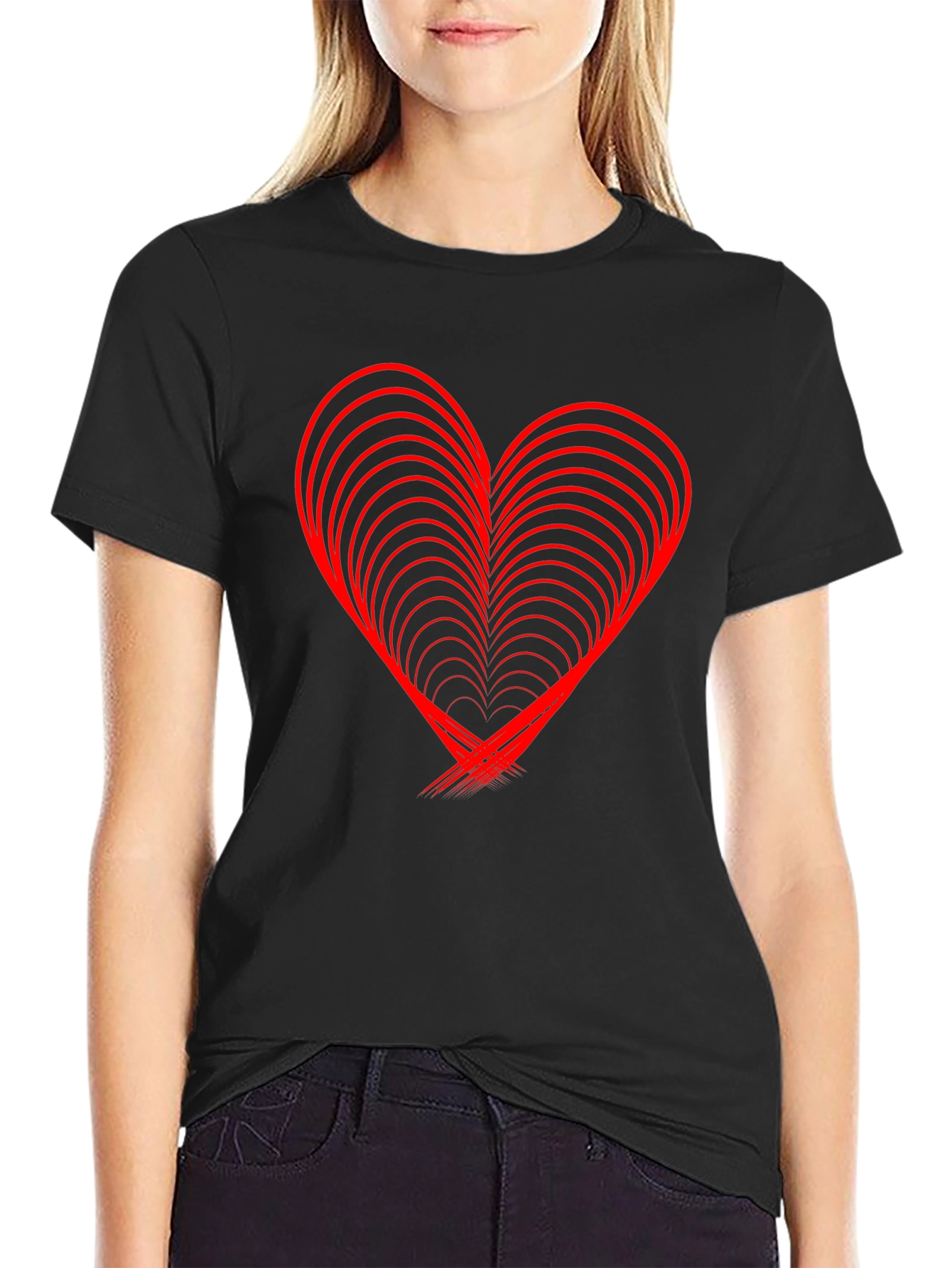 Red Heart Design Black T-Shirt