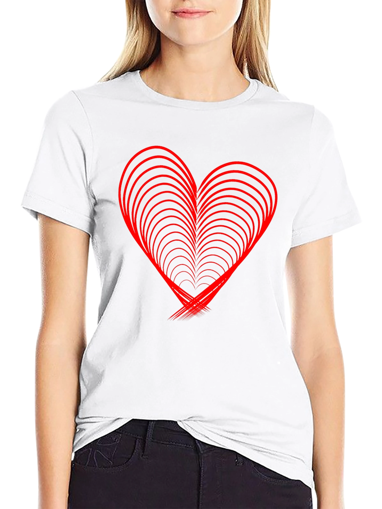Red Heart Design Black T-Shirt