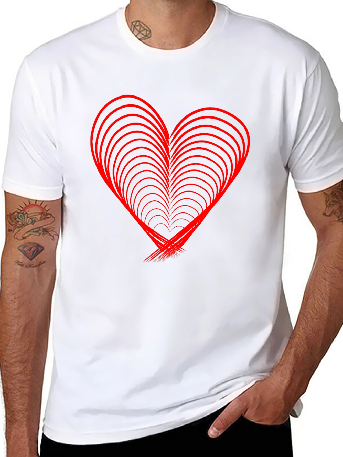 Red Heart Design Black T-Shirt
