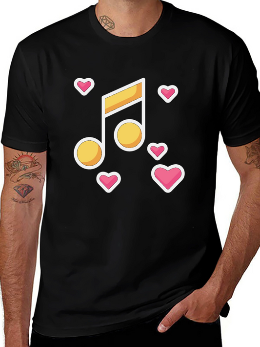 Music Note & Hearts Black T-Shirt - Love of Music!