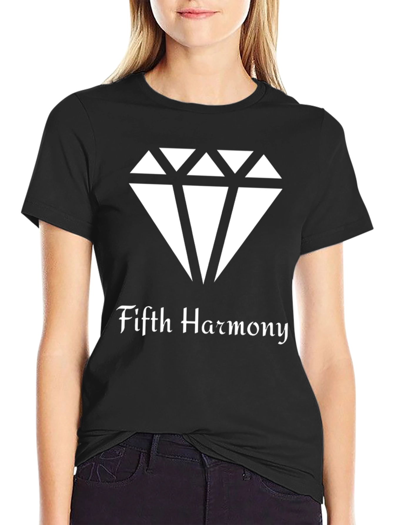 Fifth Harmony Diamond Graphic Tee - Black Cotton Blend