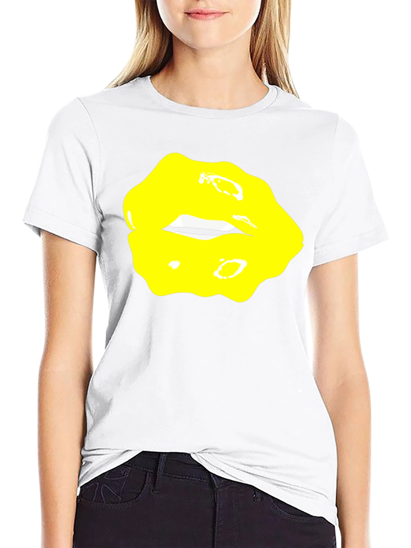 Yellow Lips Graphic Black Tee