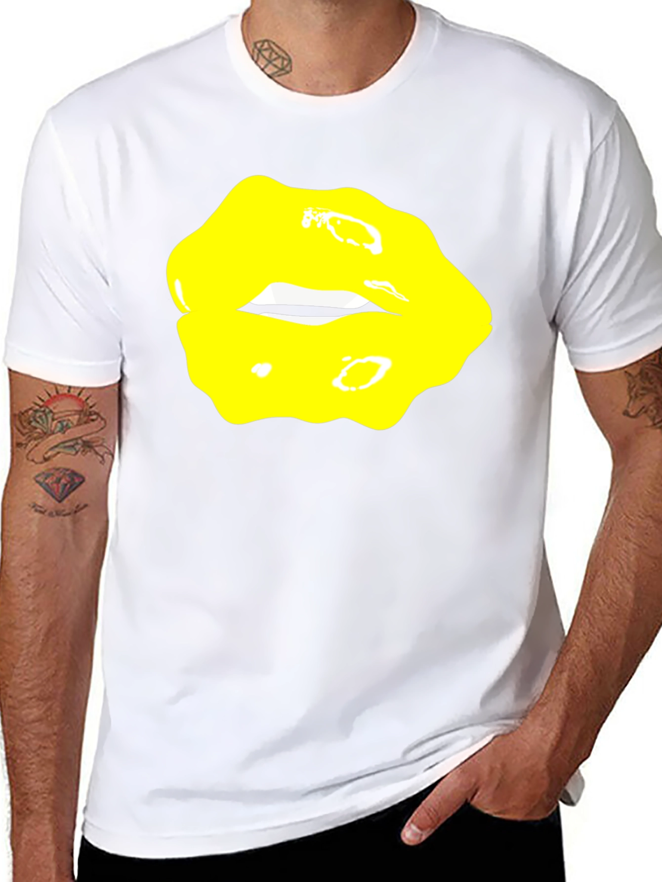 Yellow Lips Graphic Black Tee