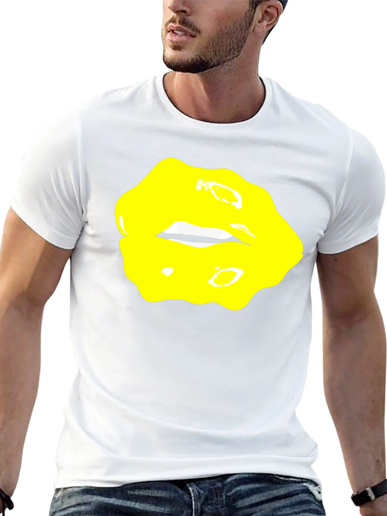 Yellow Lips Graphic Black Tee