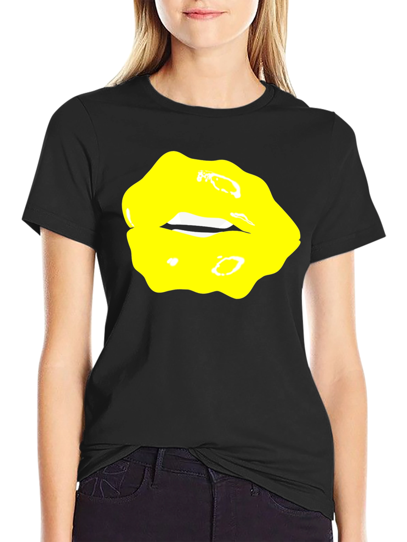 Yellow Lips Graphic Black Tee
