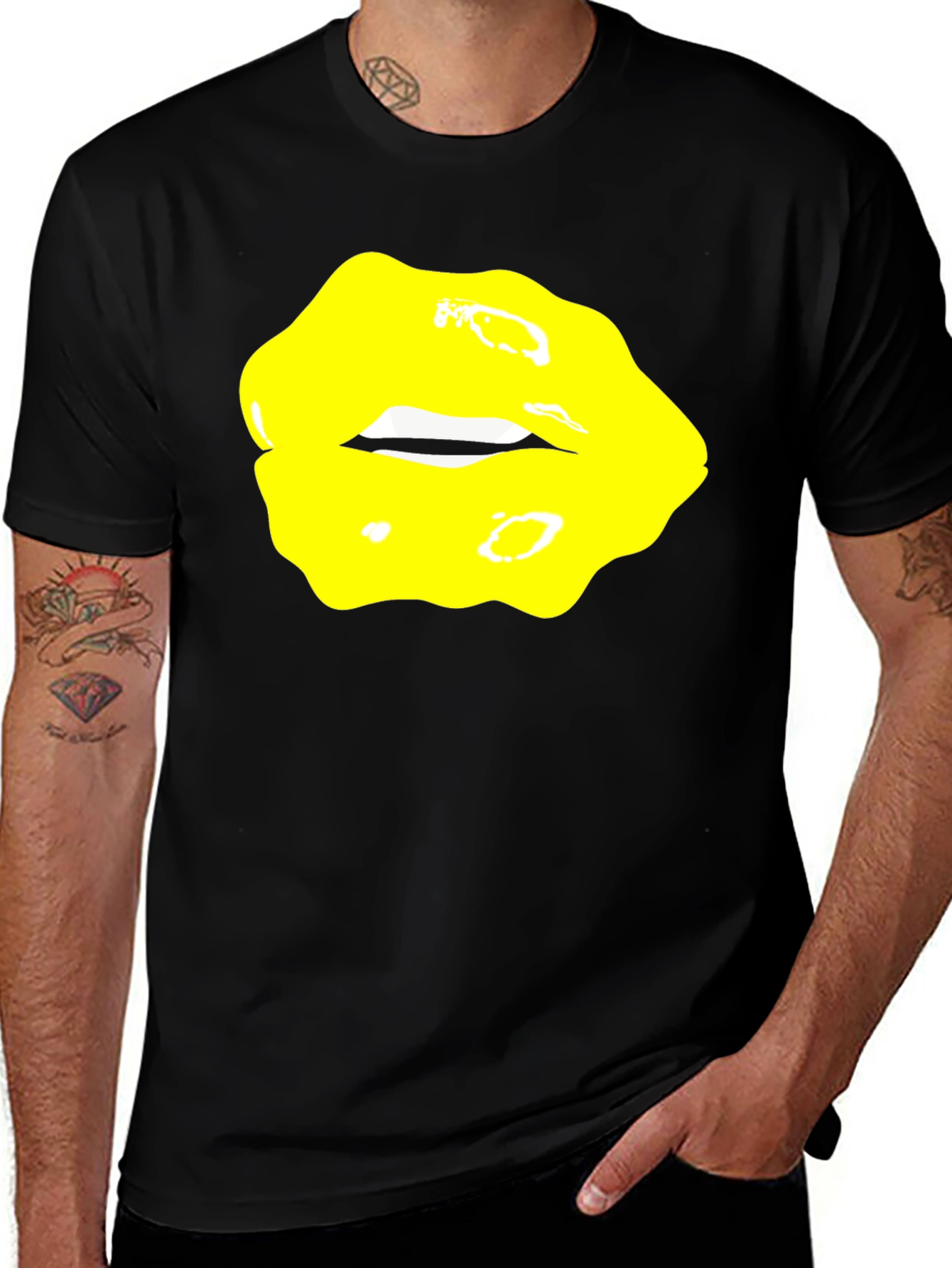 Yellow Lips Graphic Black Tee