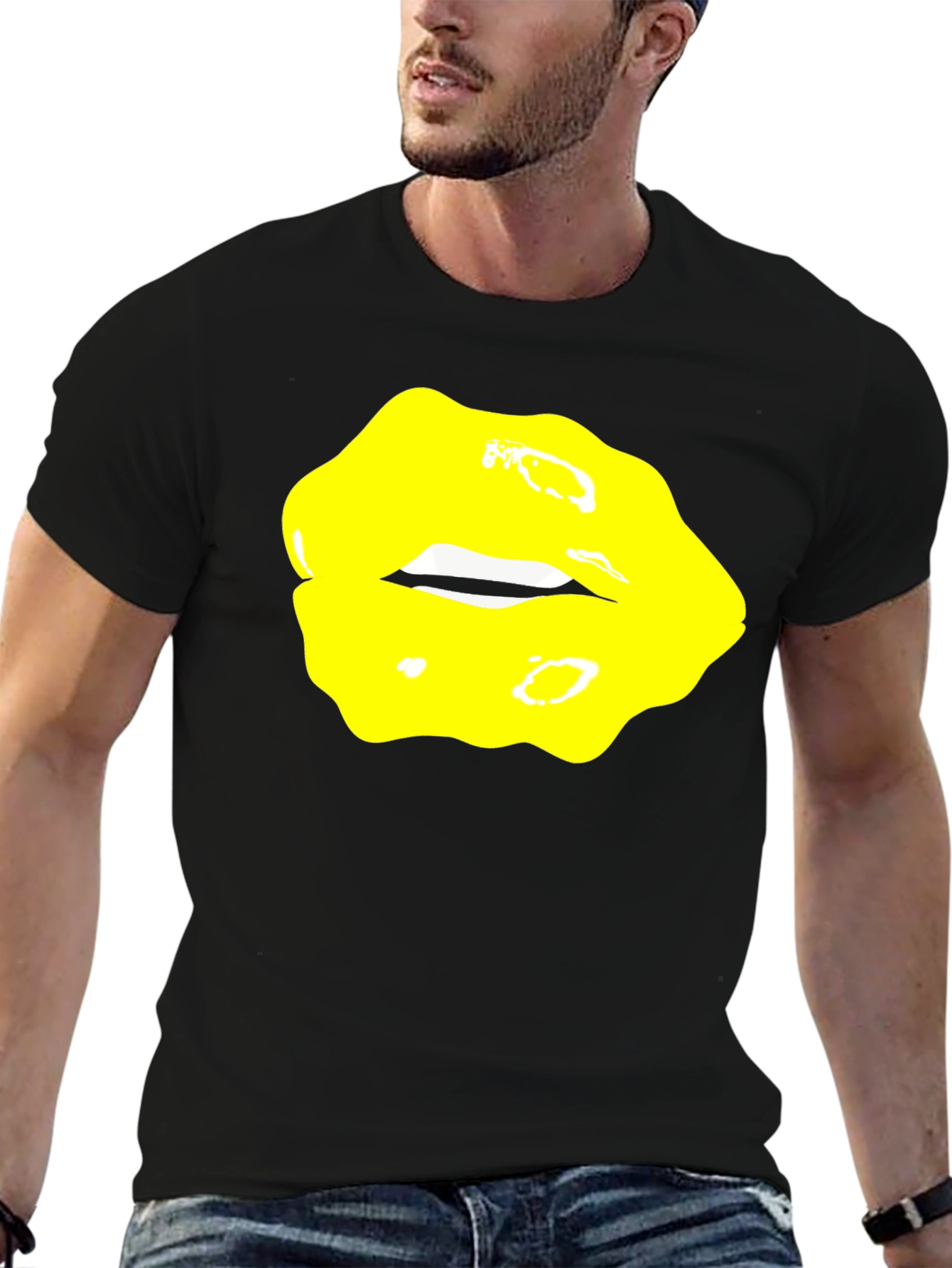 Yellow Lips Graphic Black Tee