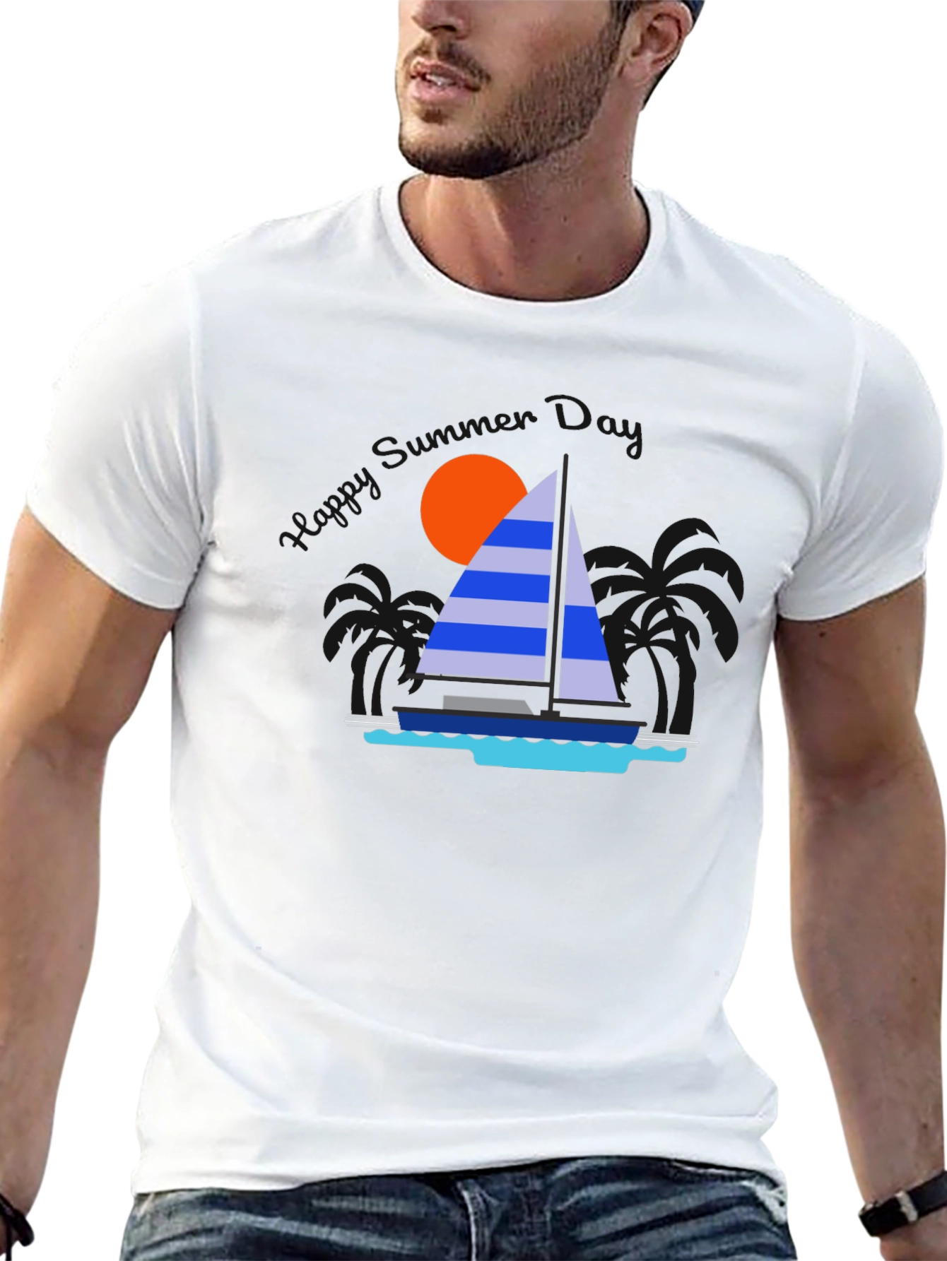 Sailboat Graphic T-Shirt - Tropical Ocean Sunset Design