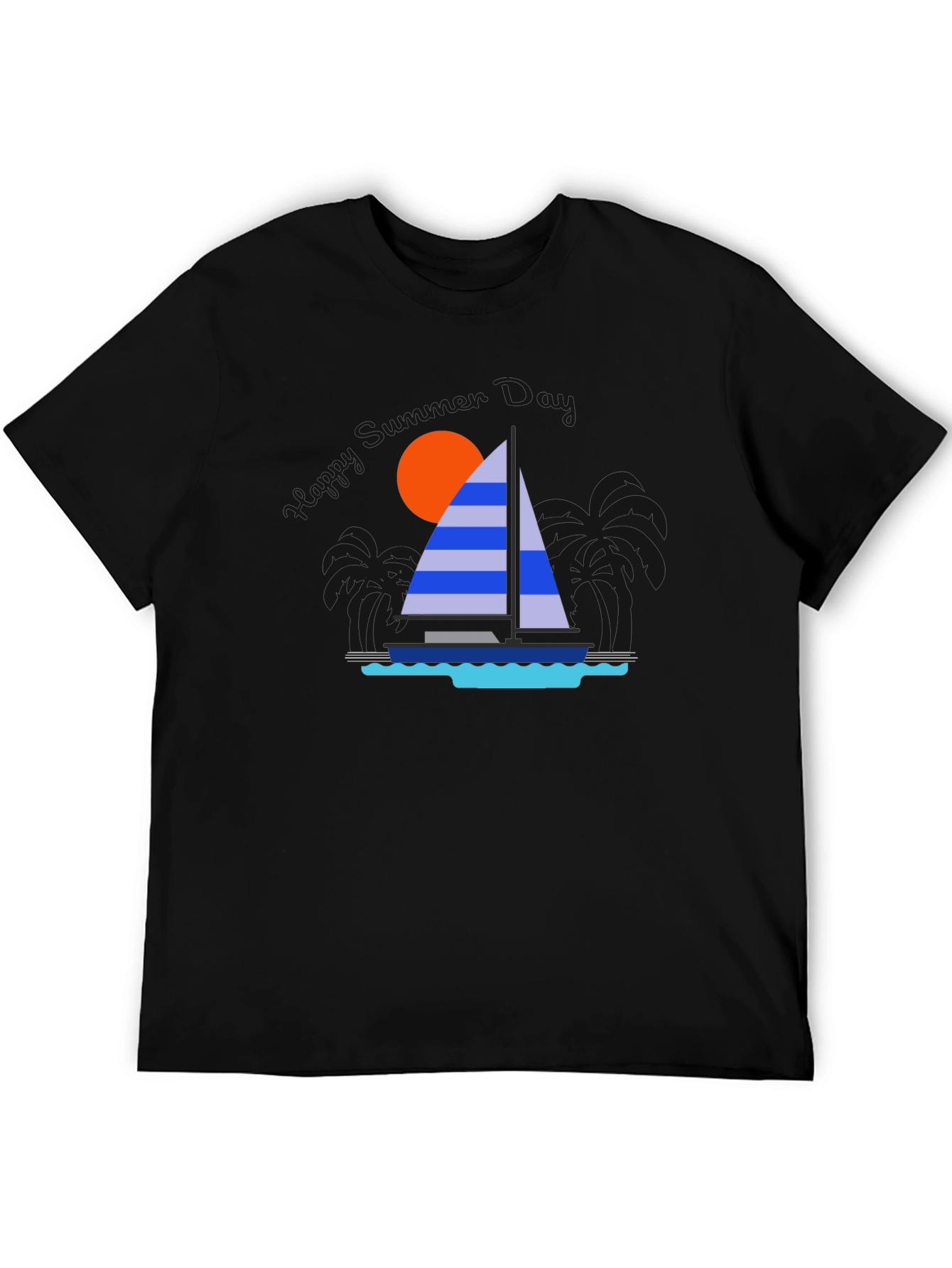 Sailboat Graphic T-Shirt - Tropical Ocean Sunset Design