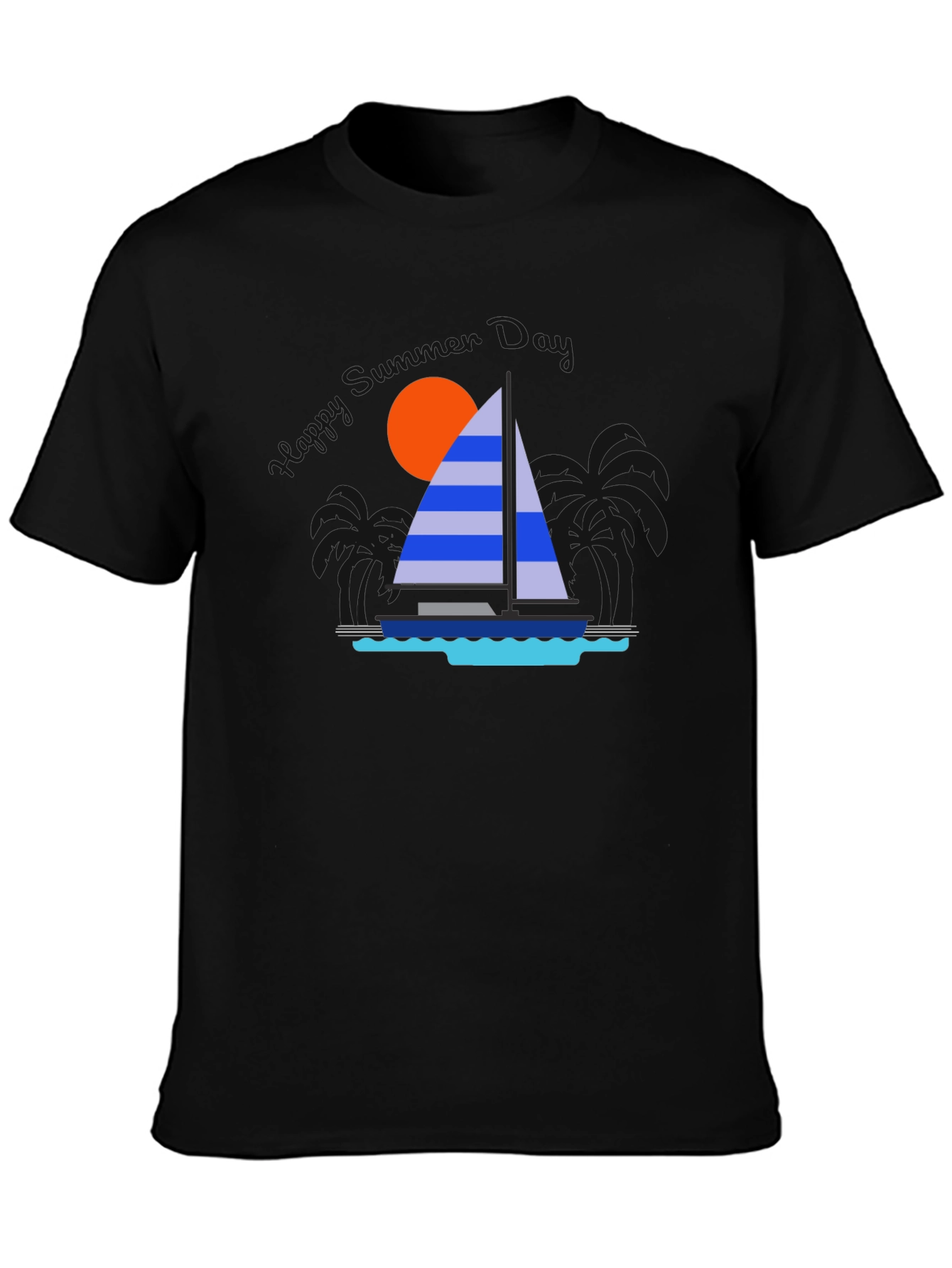 Sailboat Graphic T-Shirt - Tropical Ocean Sunset Design