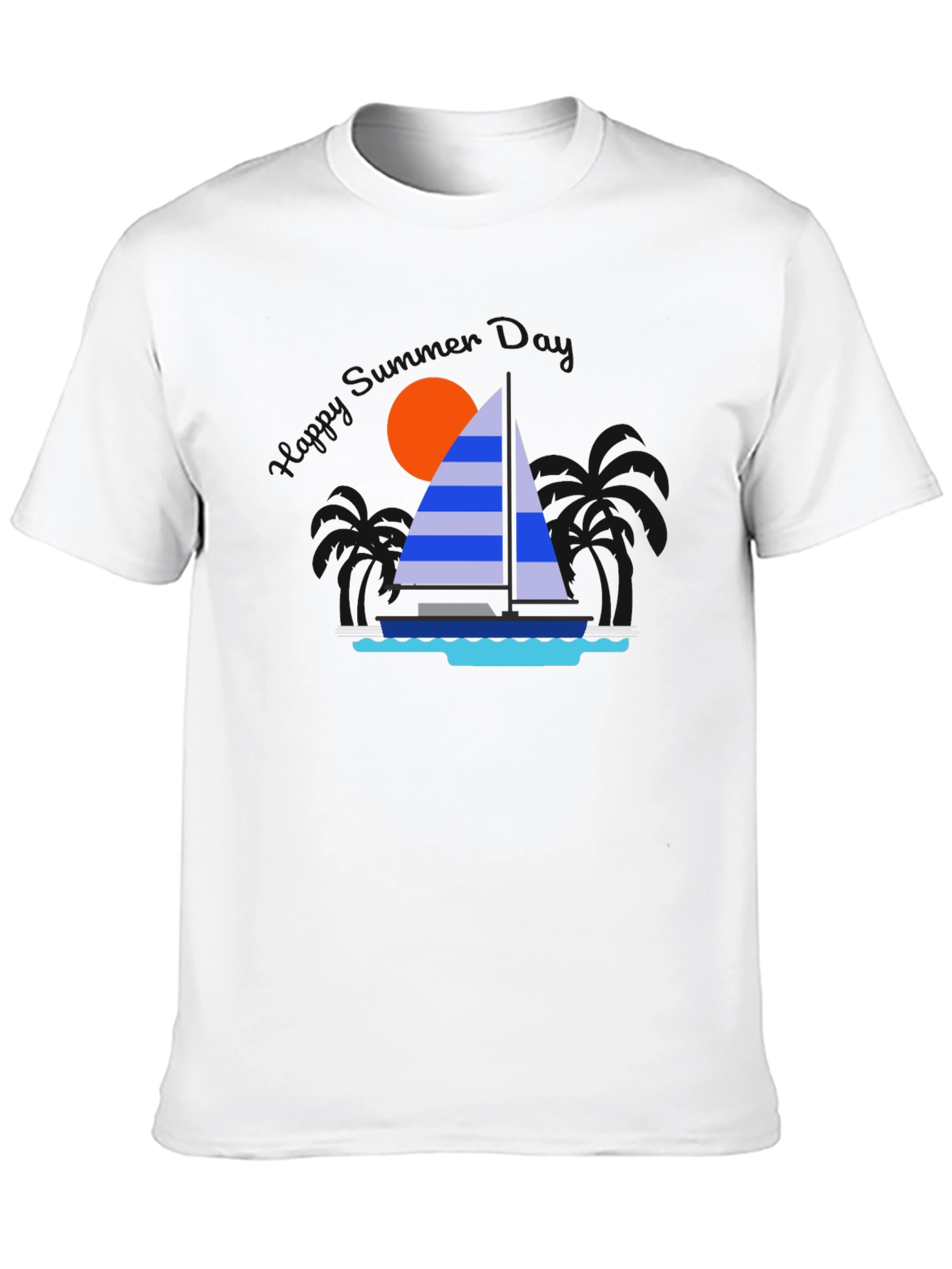 Sailboat Graphic T-Shirt - Tropical Ocean Sunset Design