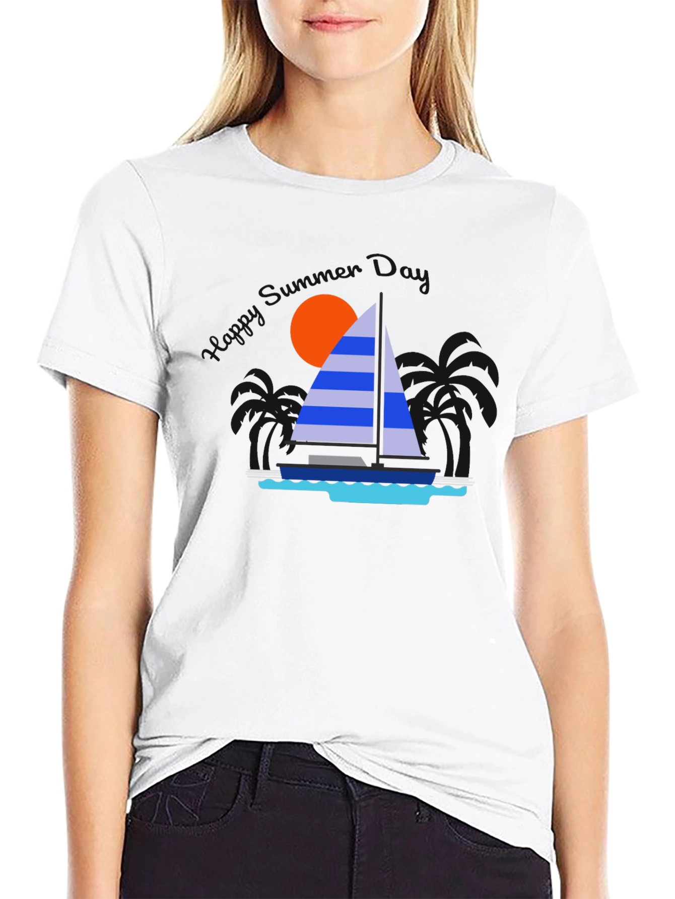 Sailboat Graphic T-Shirt - Tropical Ocean Sunset Design