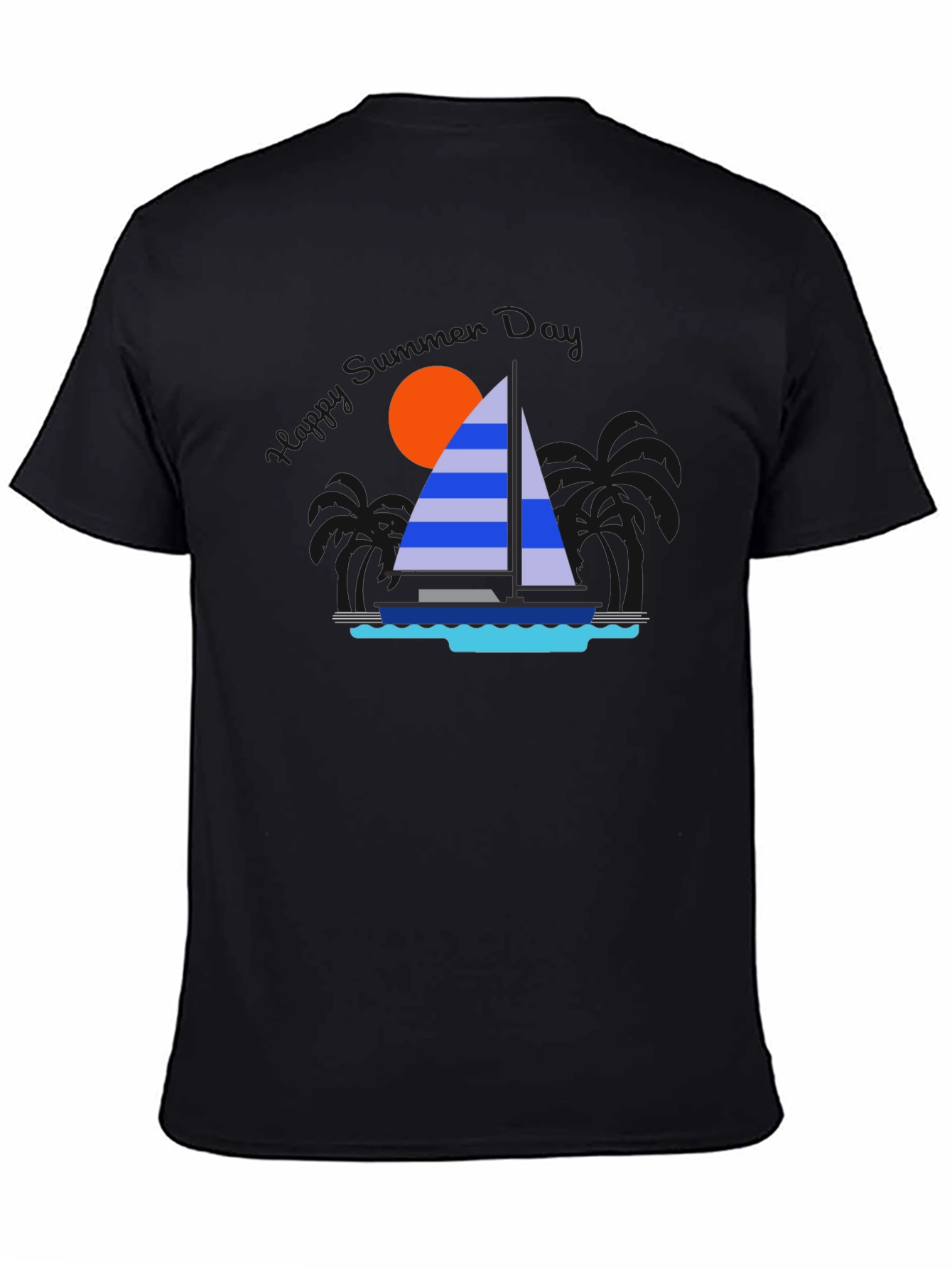 Sailboat Graphic T-Shirt - Tropical Ocean Sunset Design