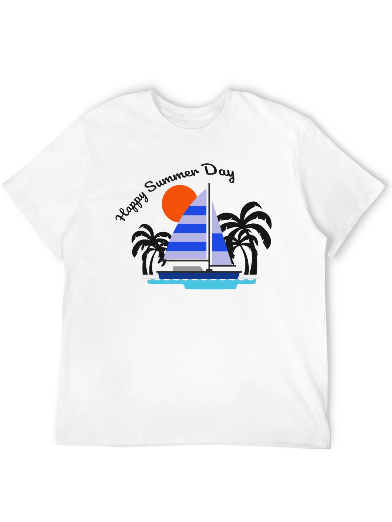 Sailboat Graphic T-Shirt - Tropical Ocean Sunset Design