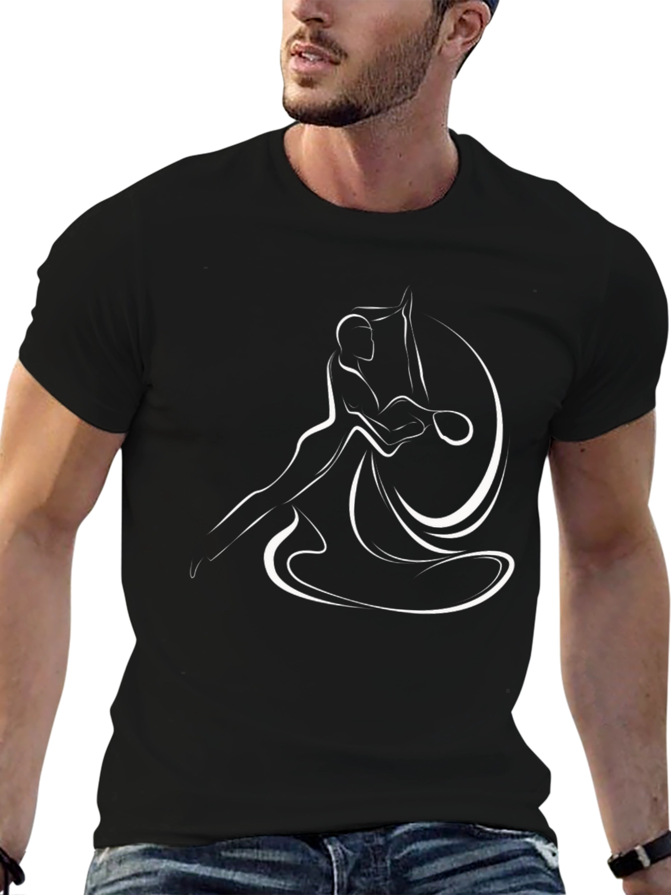 Elegant Tennis Player Graphic Tee - Black