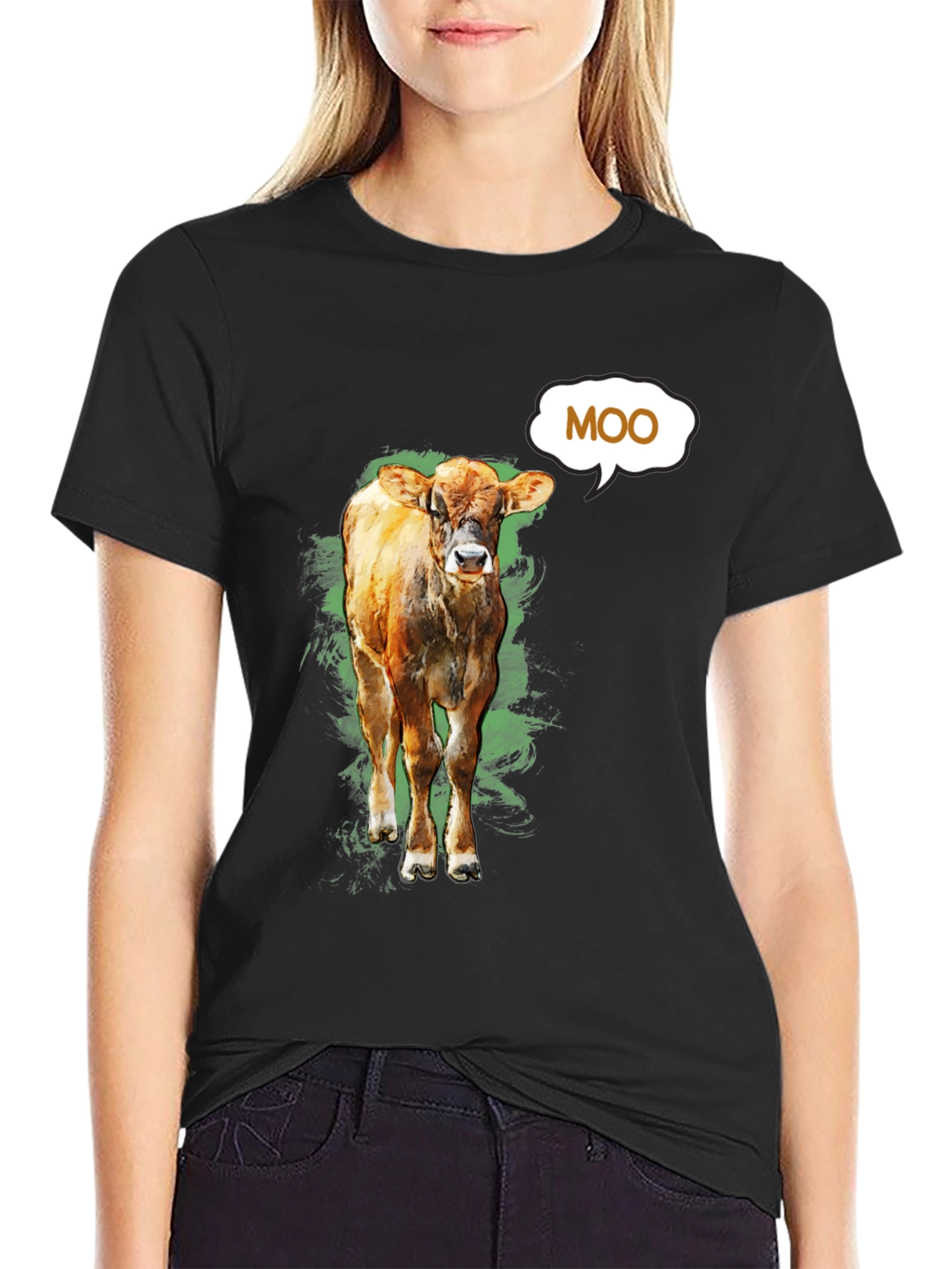Moo Cow Graphic Tee - Black Cotton T-Shirt