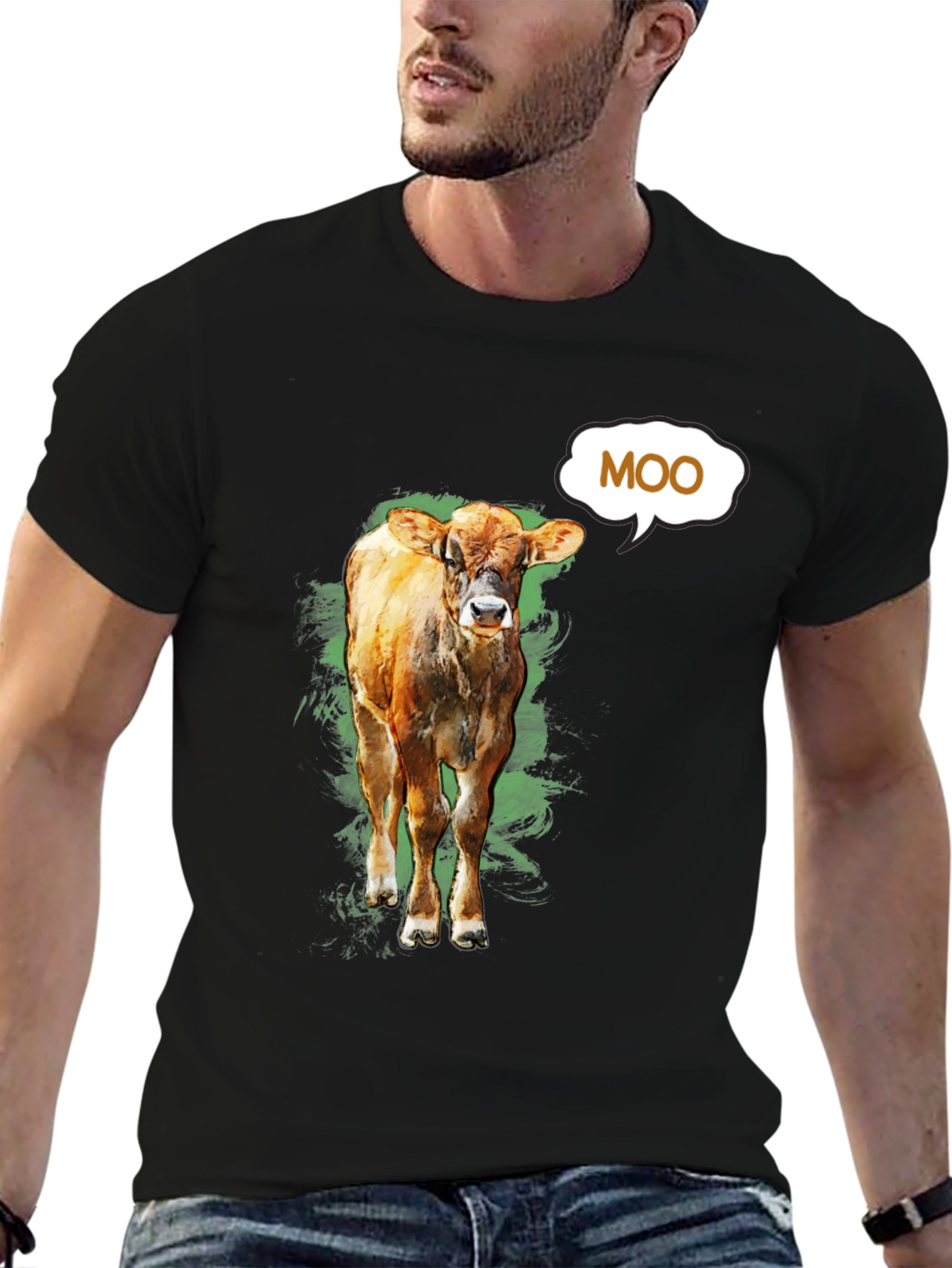 Moo Cow Graphic Tee - Black Cotton T-Shirt