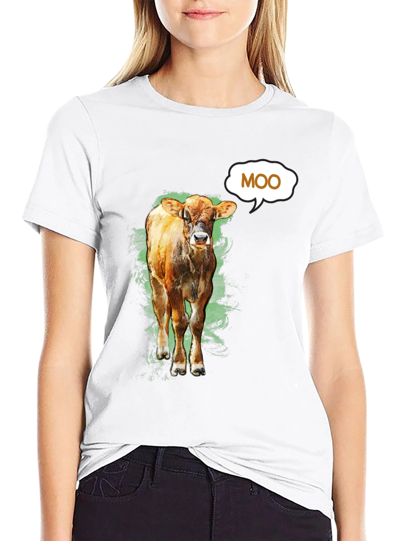 Moo Cow Graphic Tee - Black Cotton T-Shirt