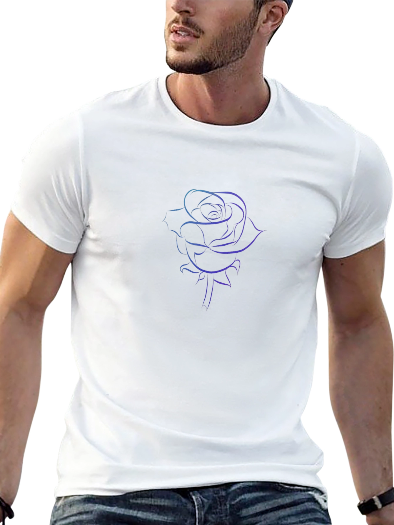 Line Art Rose Black T-Shirt