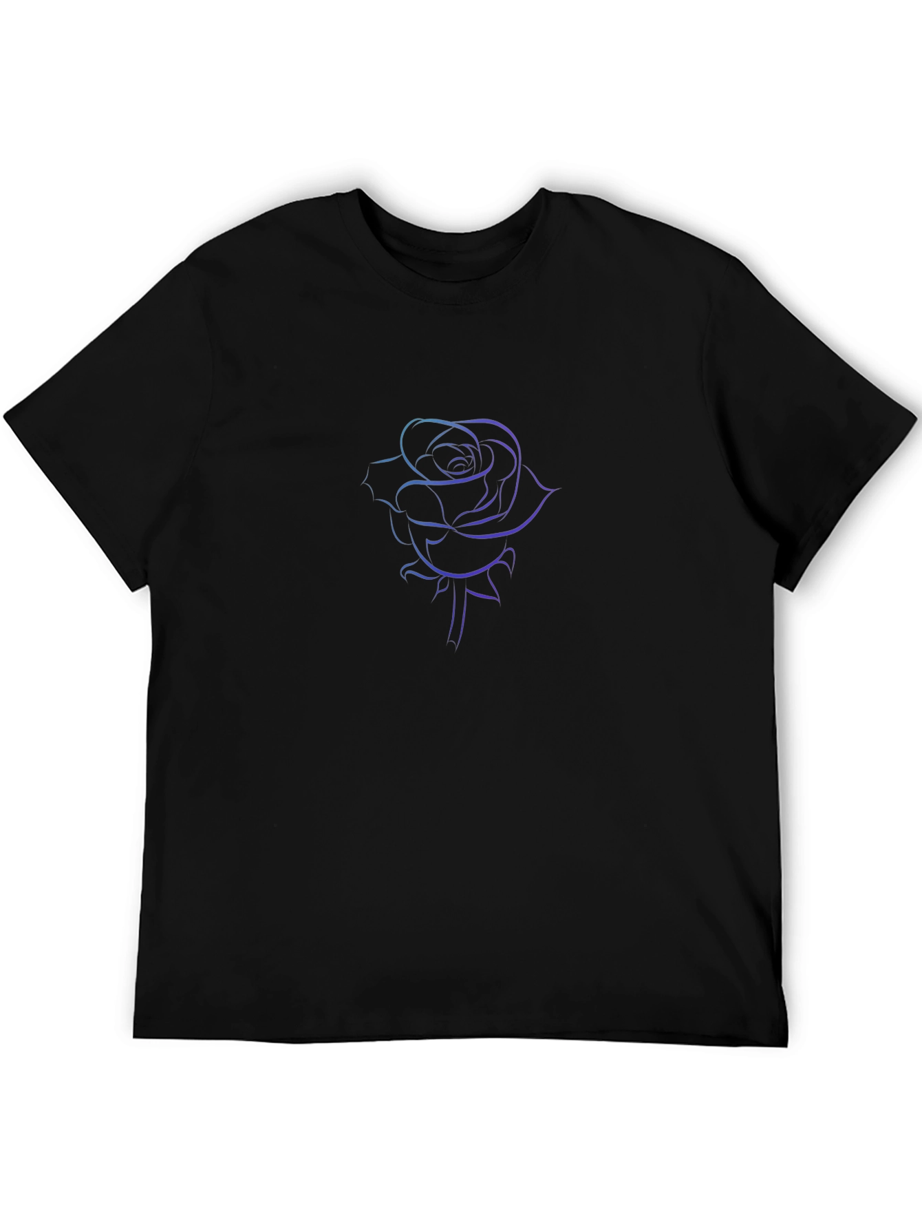 Line Art Rose Black T-Shirt