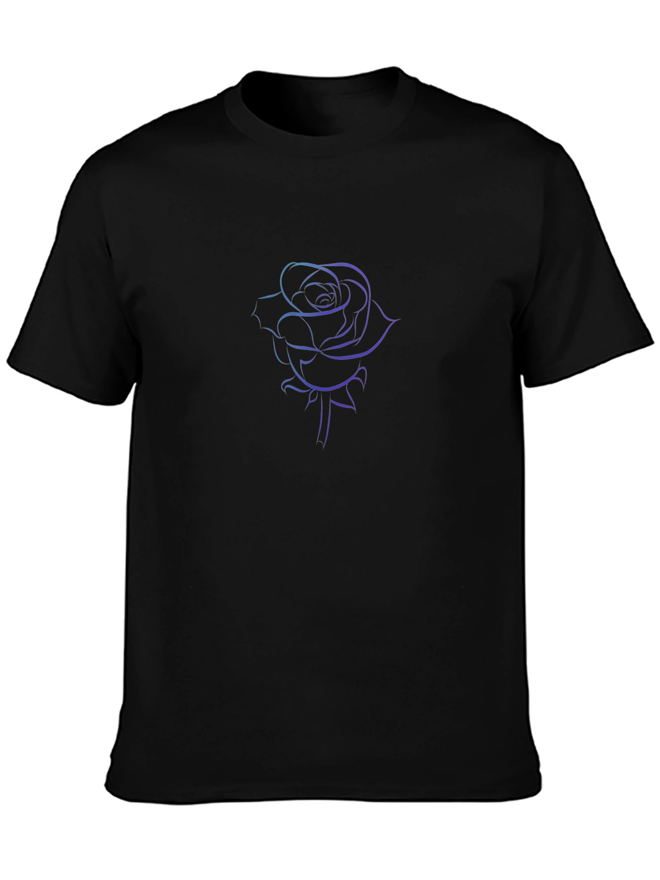 Line Art Rose Black T-Shirt