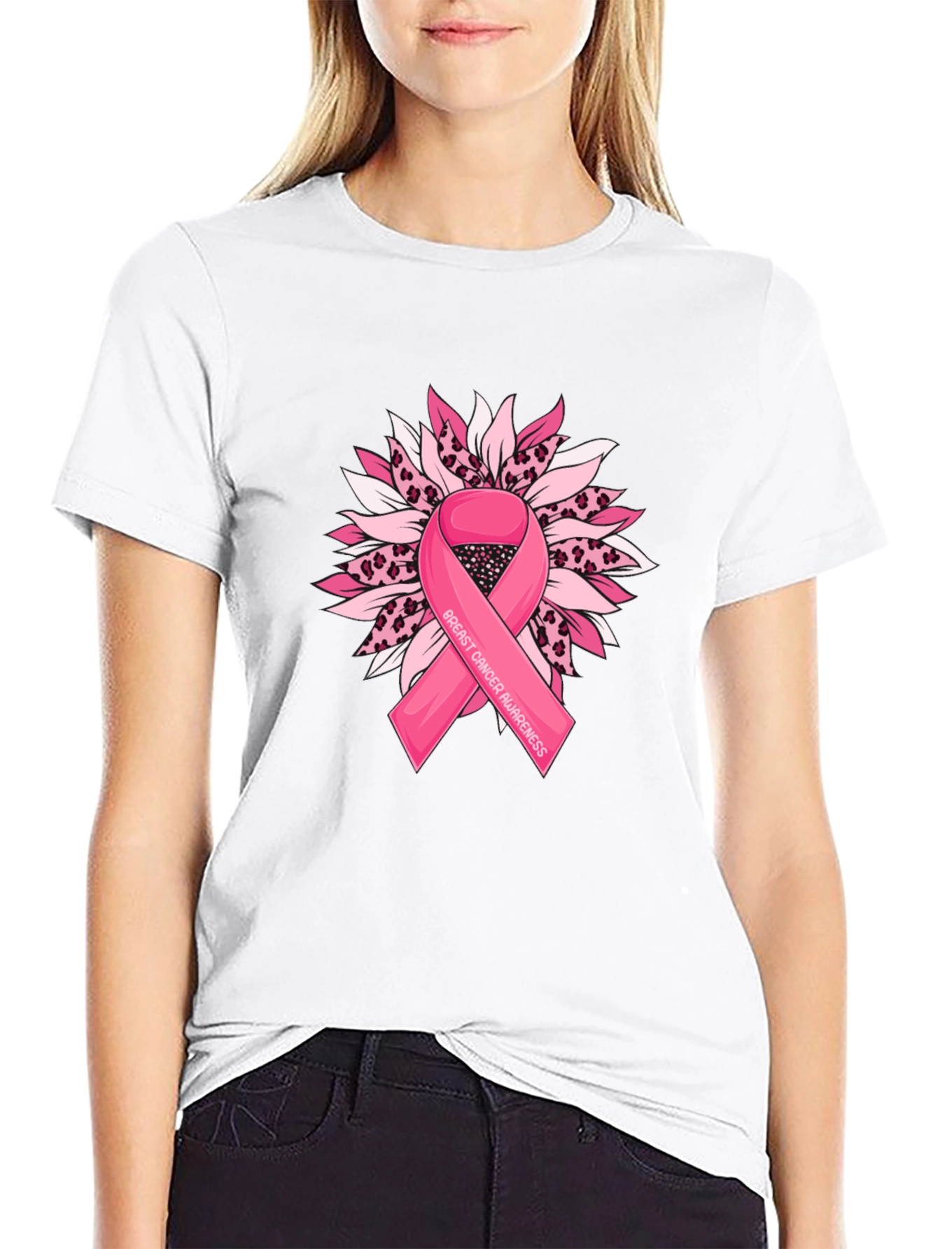 Breast Cancer Awareness T-Shirt Sunflower Ribbon