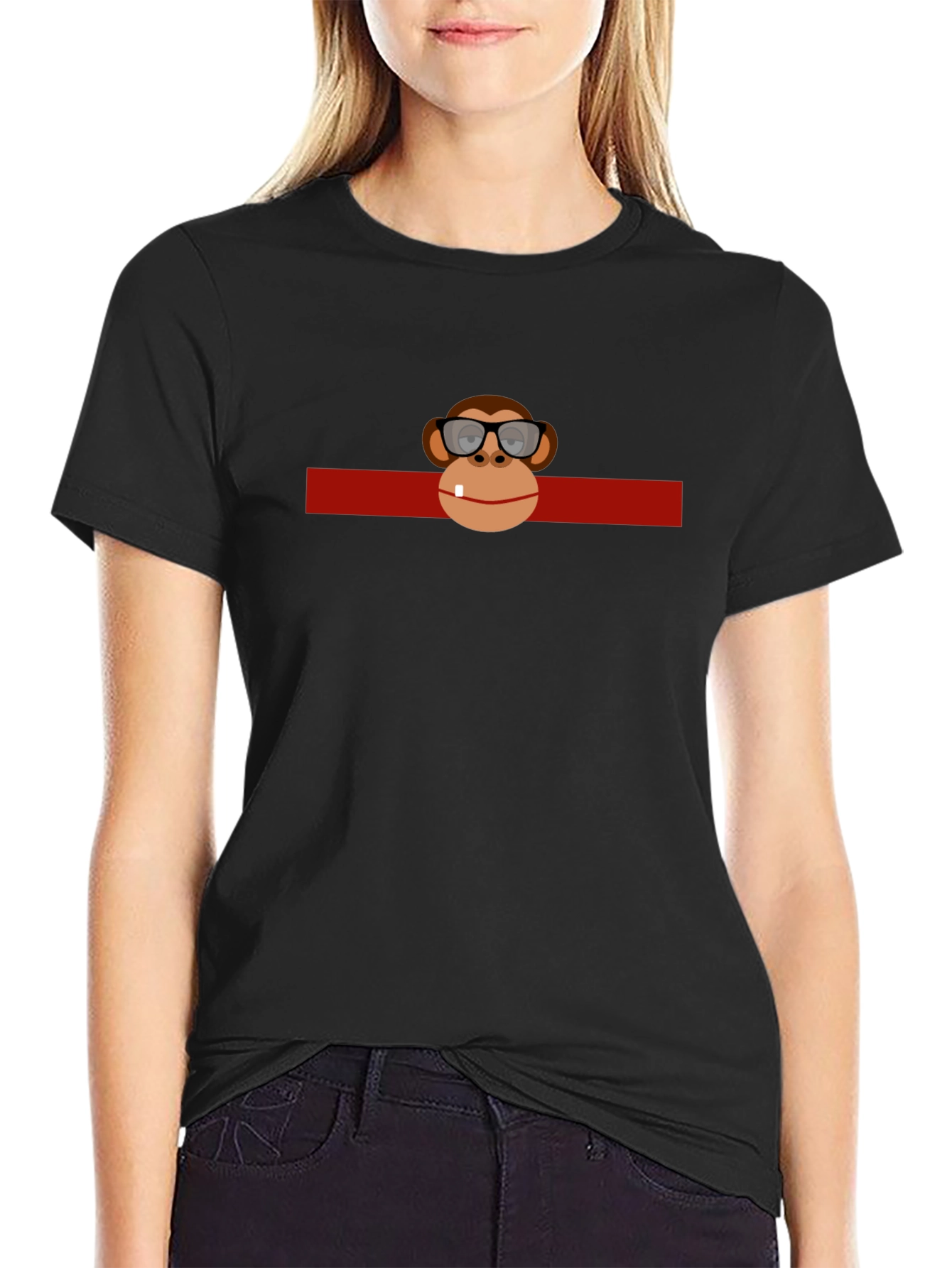 Funny Monkey in Glasses Graphic Black T-Shirt